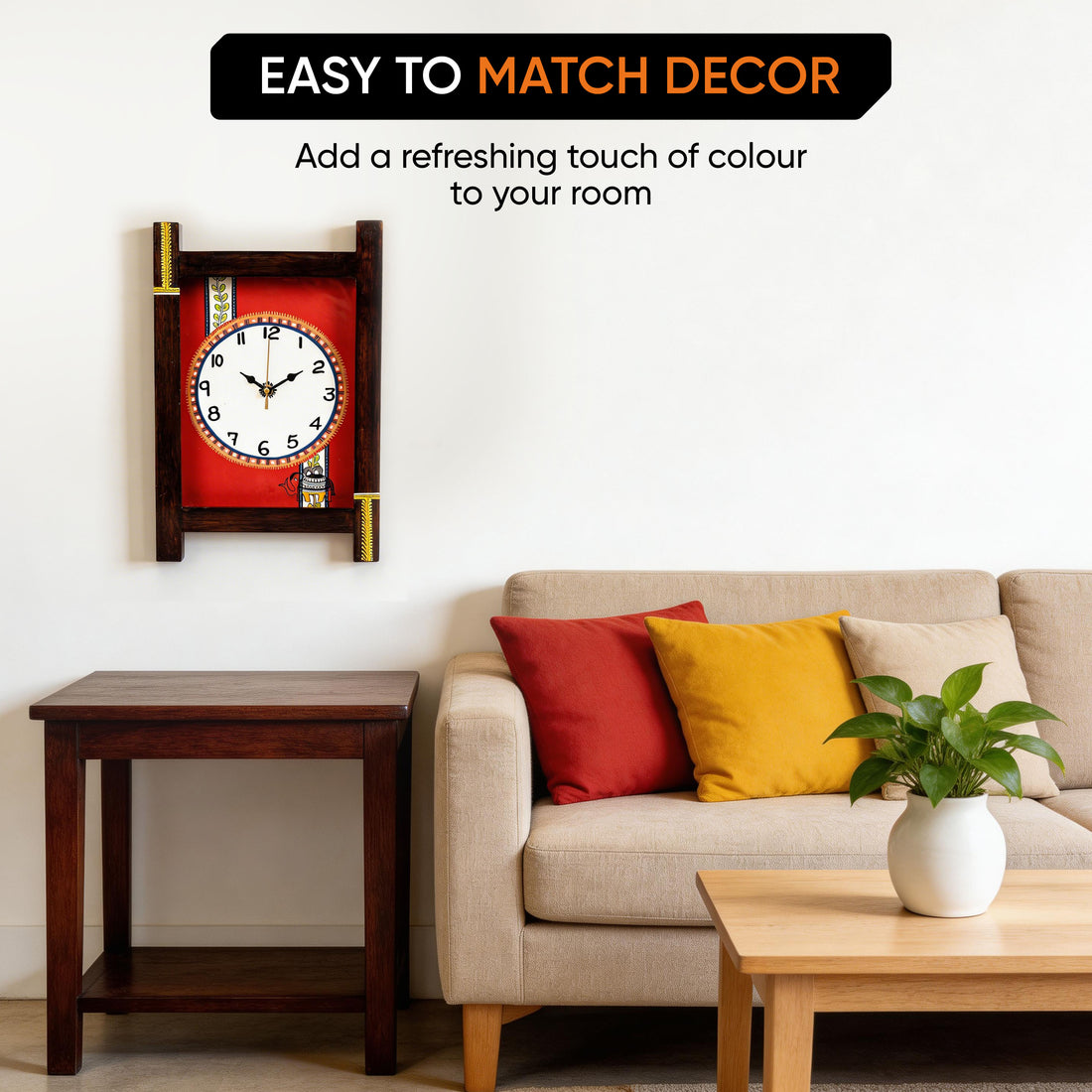 Wall Clock Handcrafted Wooden Tribal Art with Glass (9x1x14)