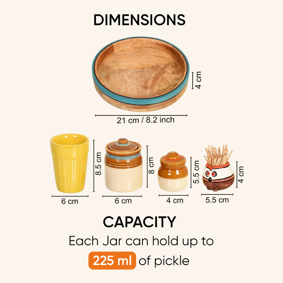 Granny Pickle Tray, Traditional Ceramic Pickle Jar Set with Wooden Tray and Utility Holders