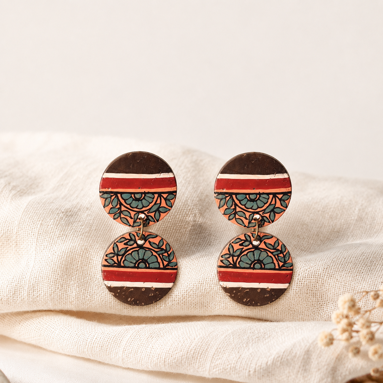 Floral Drops Handcrafted Tribal Wooden Earrings