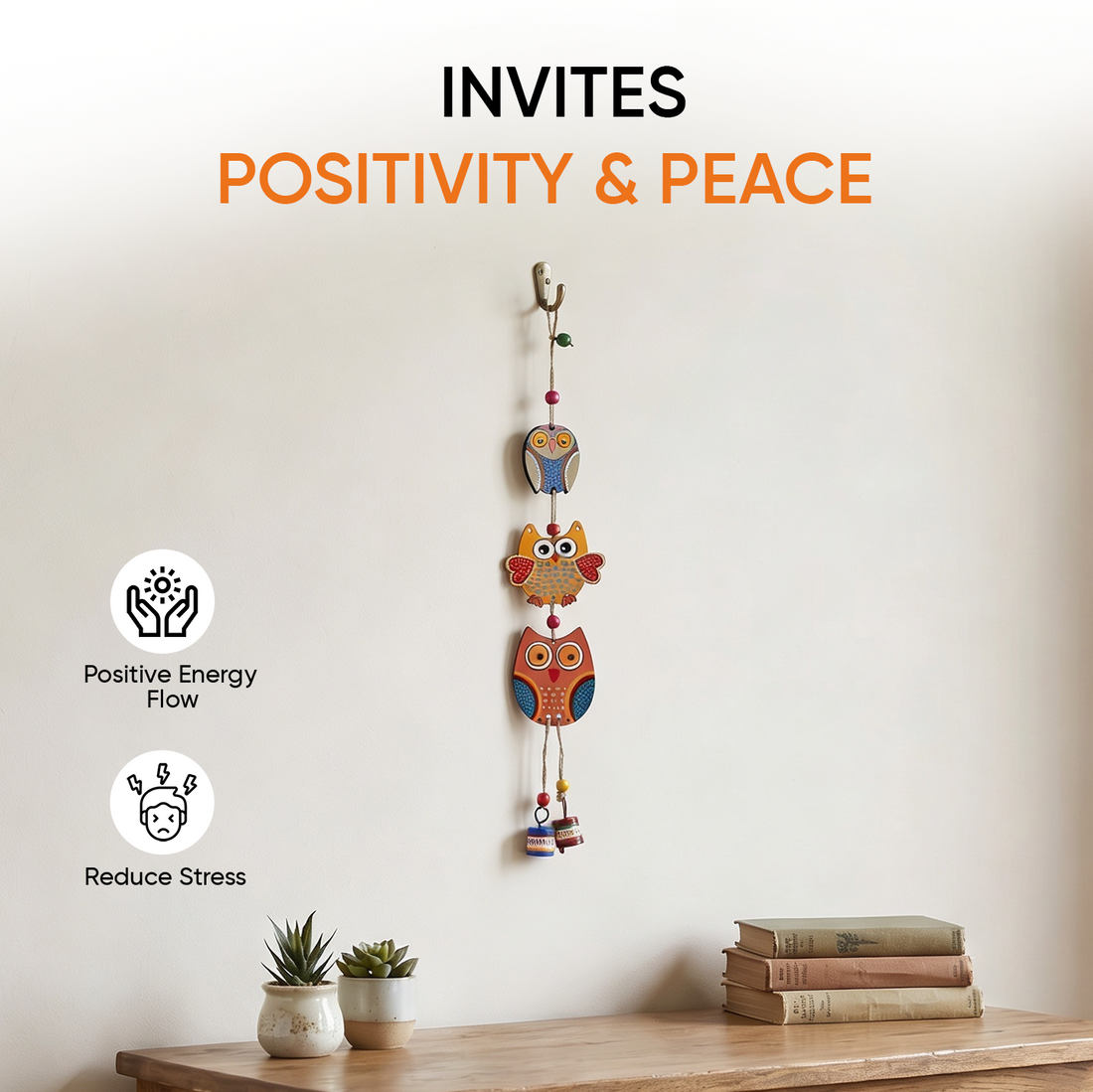 Owl Trinity Hand Painted  Windchime (3x1x18)