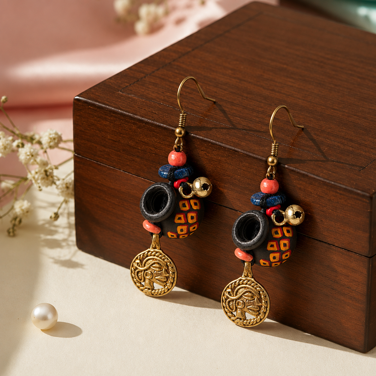 Earthy Pottery Charms Ethnic Earrings