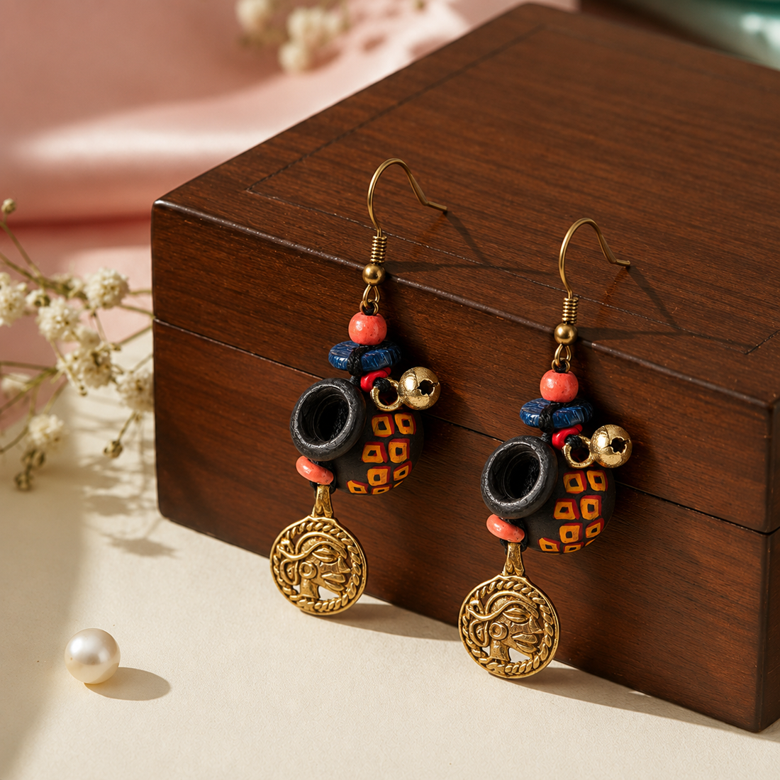 Earthy Pottery Charms Ethnic Earrings