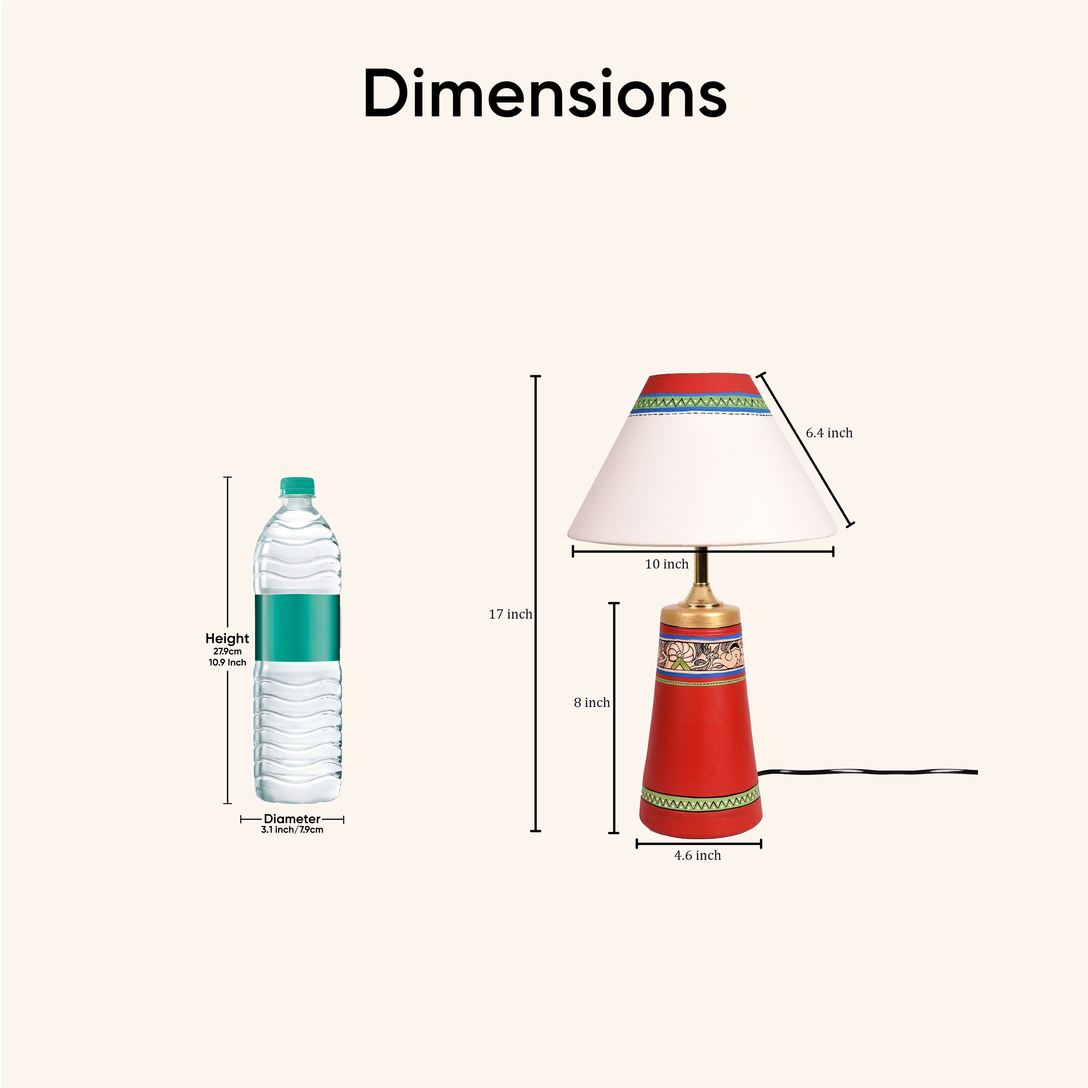 Table Lamp Red Earthen Handcrafted with White Shade (13x4.7")