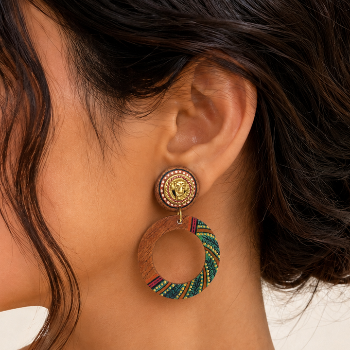 Life's Circle Handcrafted Earrings (Green)