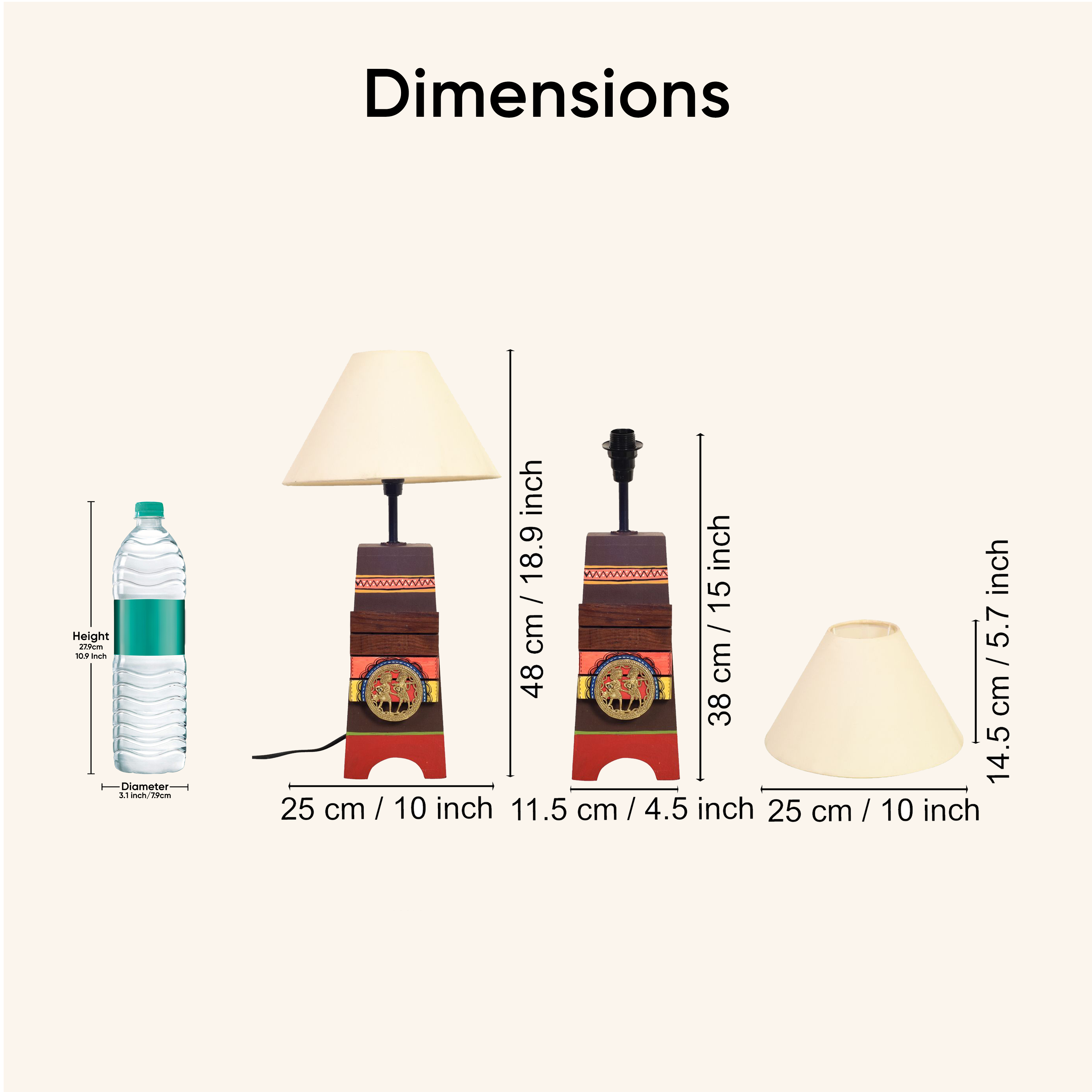 Handcrafted Wooden Table Lamp with Beige Shade, Artistic Bedside and Living Room Lighting