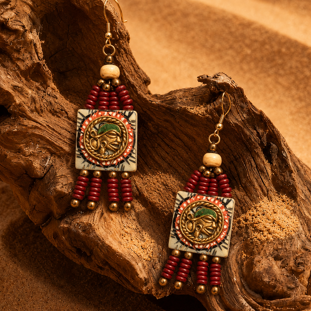 The Empress Handcrafted Tribal Dhokra Earrings in Turquoise
