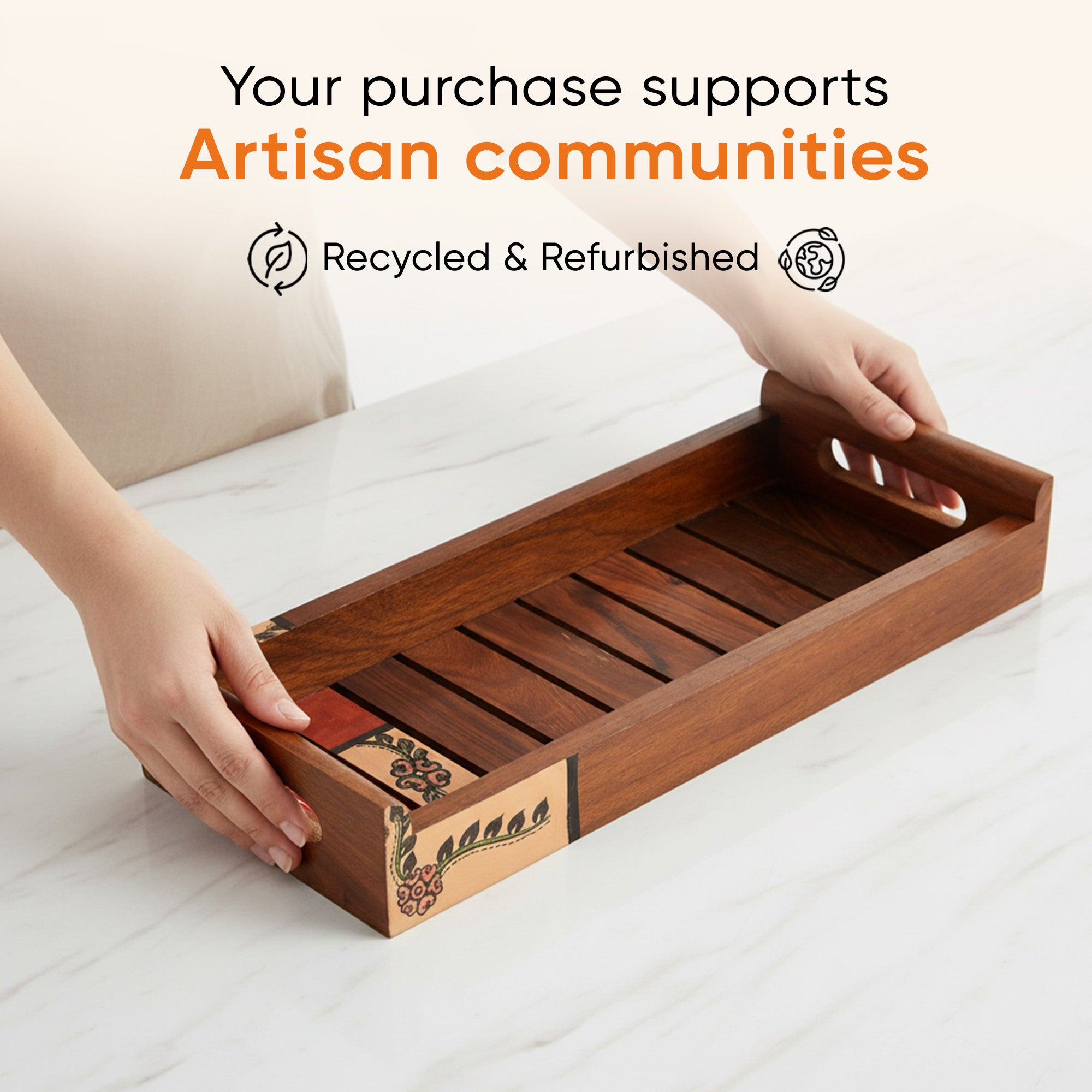 Tray Handpainted with Madhubani Art Handcrafted in Sheesham Wood (13x5.2")