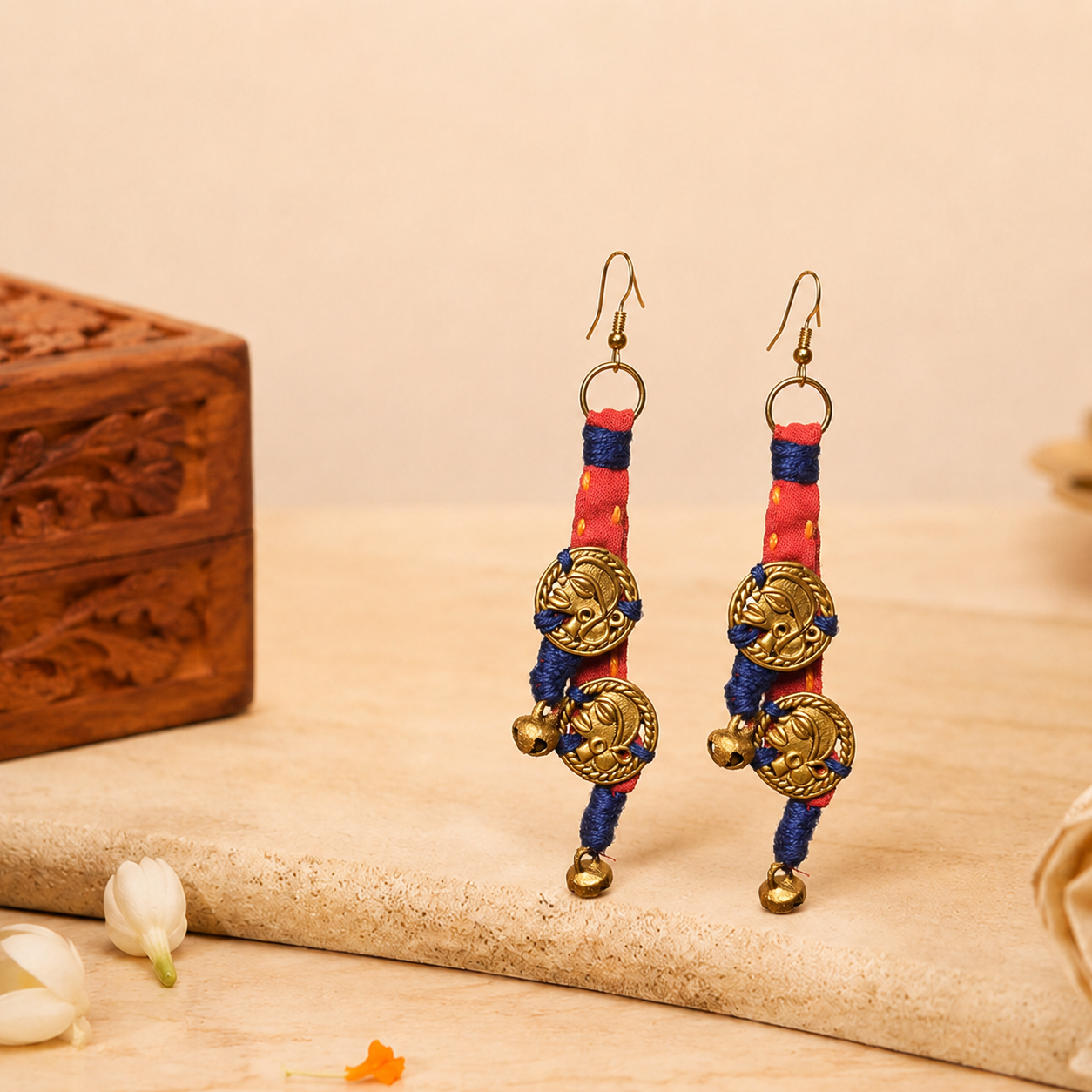 The Tribal Drops Handcrafted Tribal Dhokra Earrings in fabric