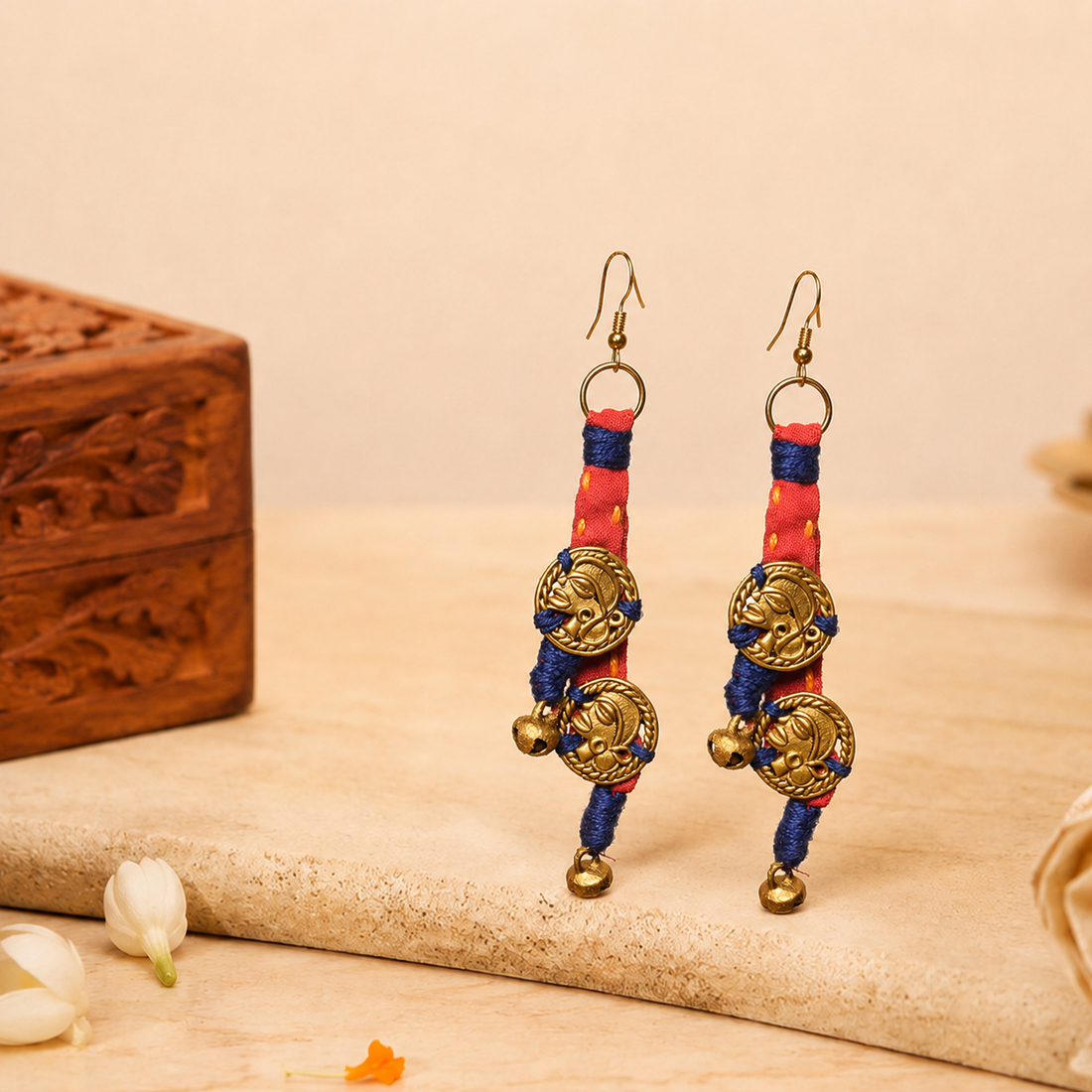 The Tribal Drops Handcrafted Tribal Dhokra Earrings in fabric