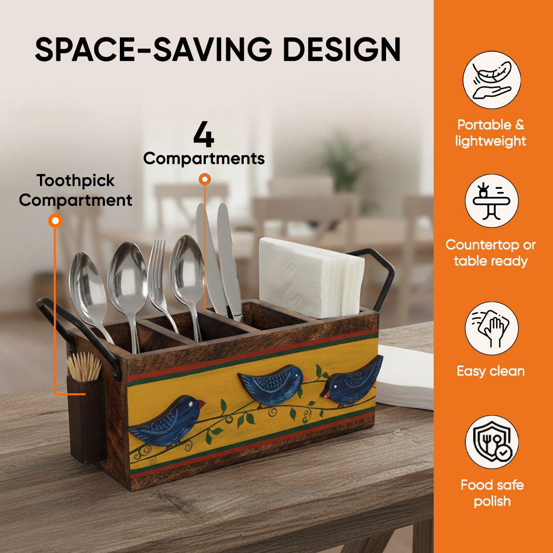 Love Birds Musturd Cutlery Holder (12x4x5.5)