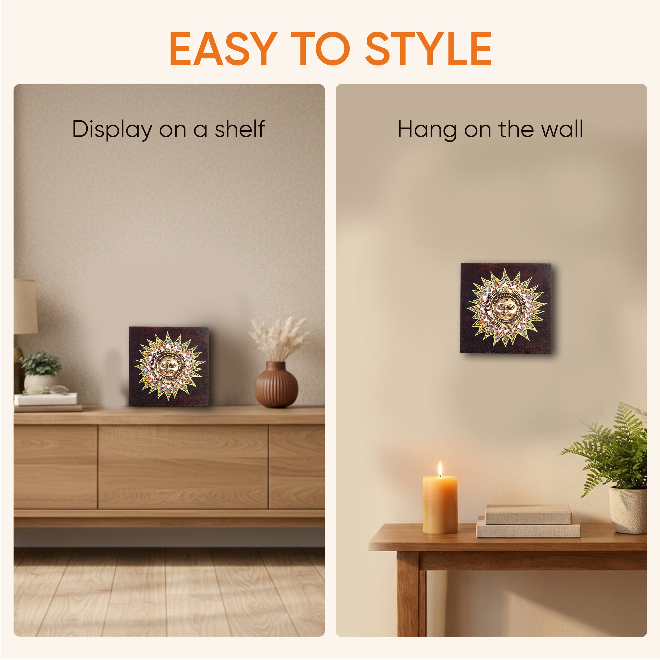 Surya Wall Accent with beautiful Brass Sculpture of Surya Dev