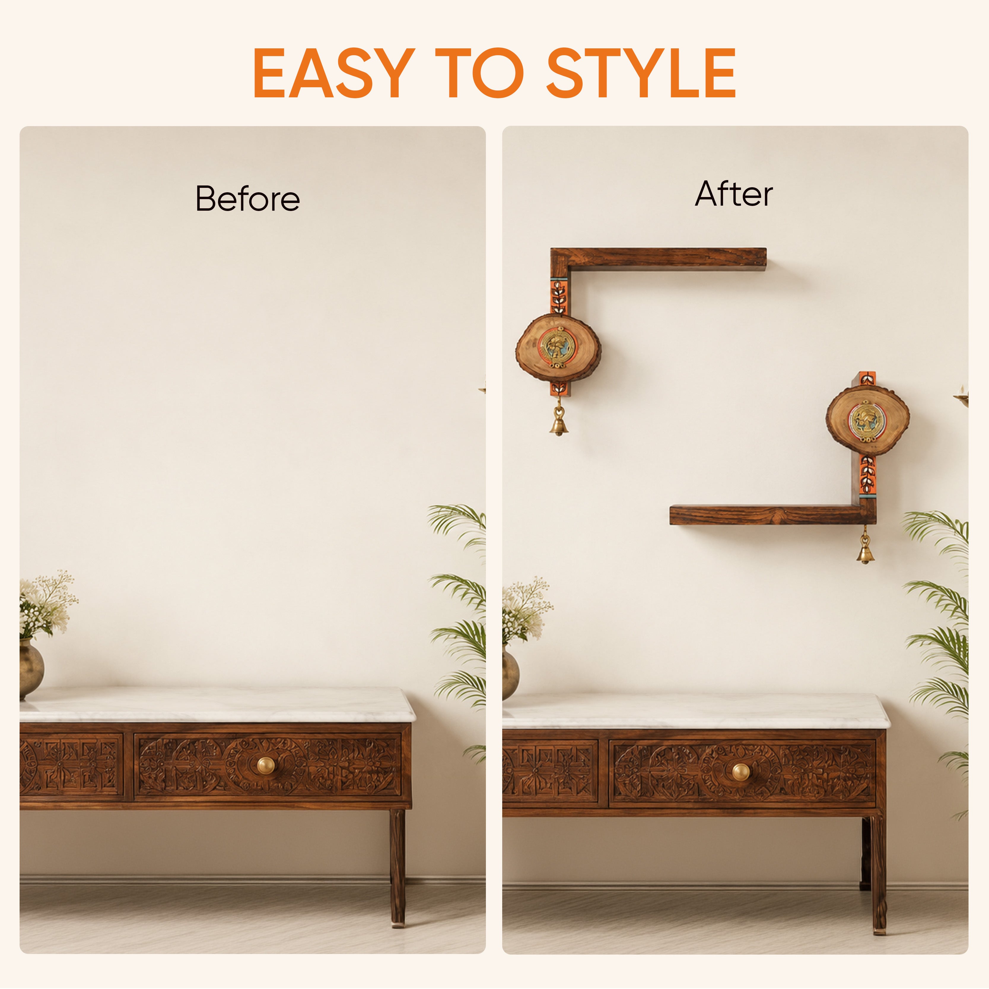 Wall Decor Round Coaster Handcrafted Wooden Shelves (Set of 2) (6x2.5x9)