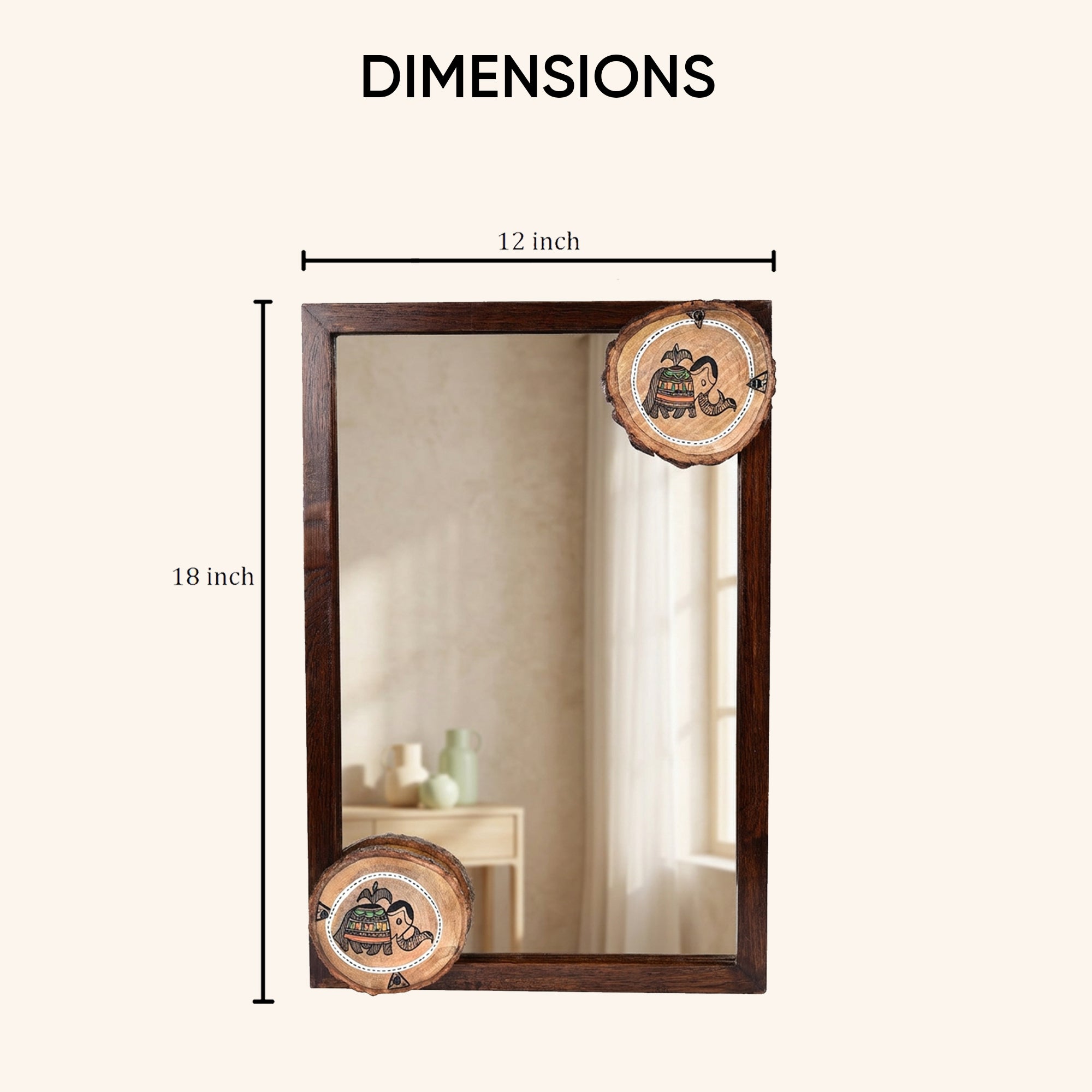 Mirror Handcrafted with Round Madhubani Tiles (12x18)