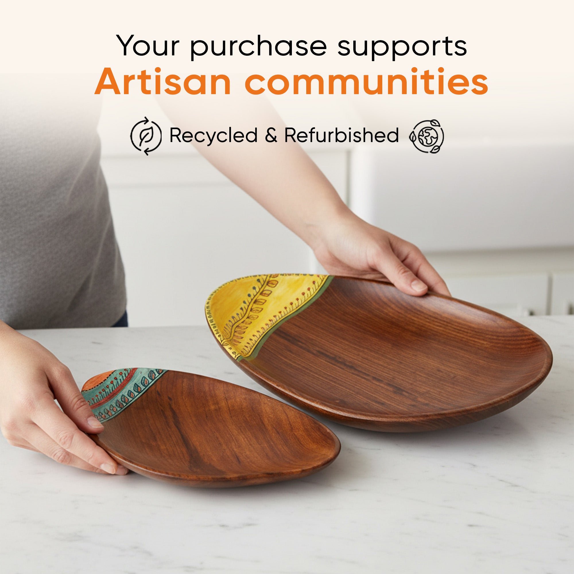 Trays in Oval Shape with Tribal Motifs Handcrafted in RoseWood (11x7")