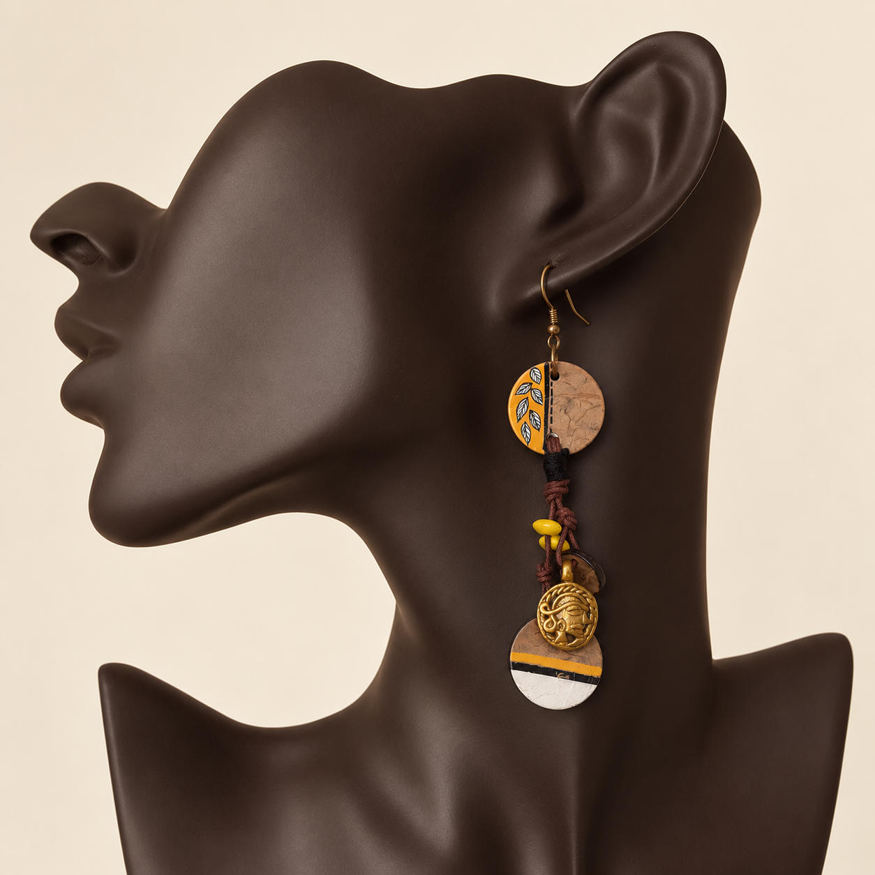 Boho Chic: Hanging Brass Wooden Earrings