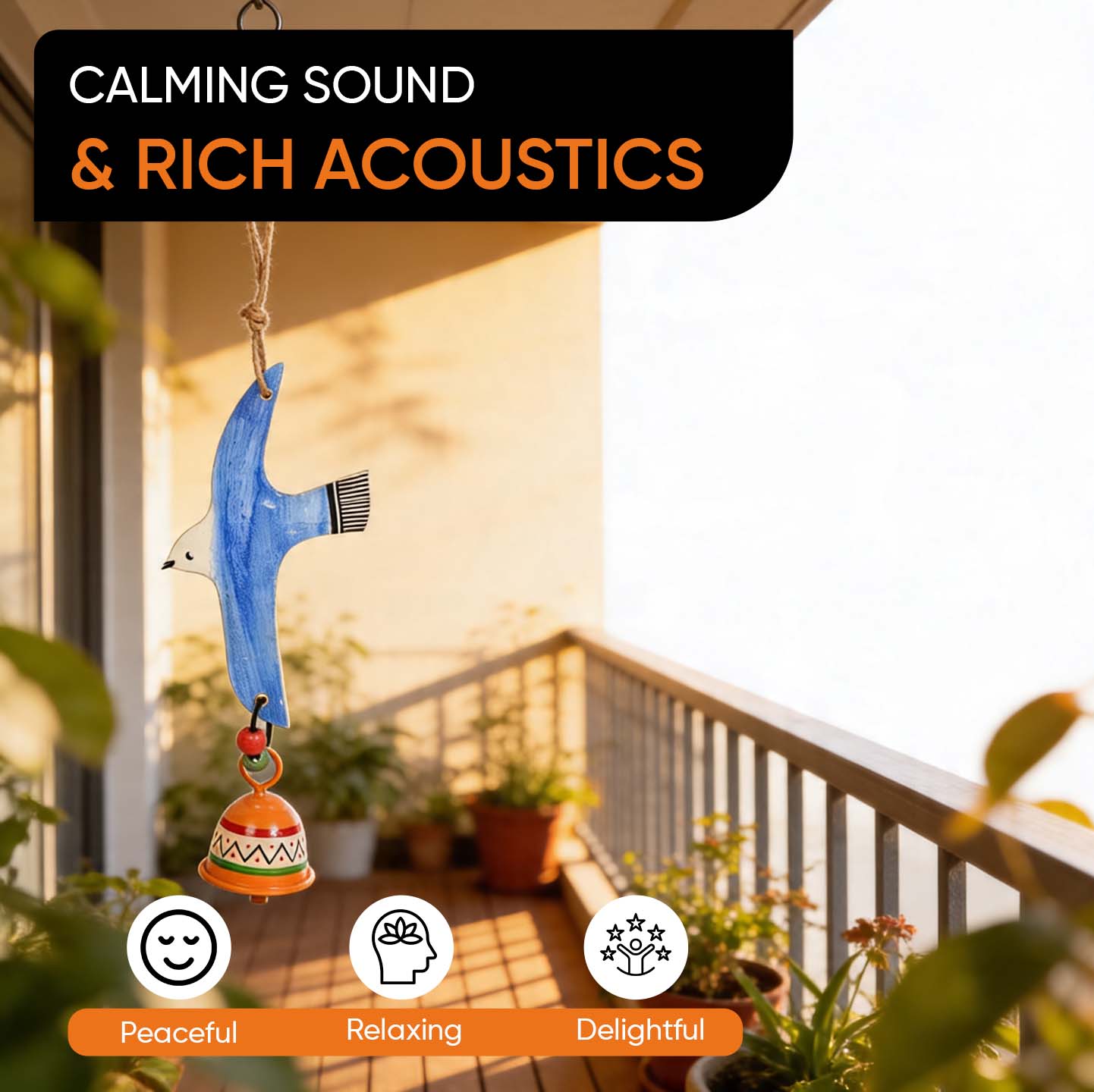 Blue Fly Bird Wind Chimes with Metal Bell for Home Decoration