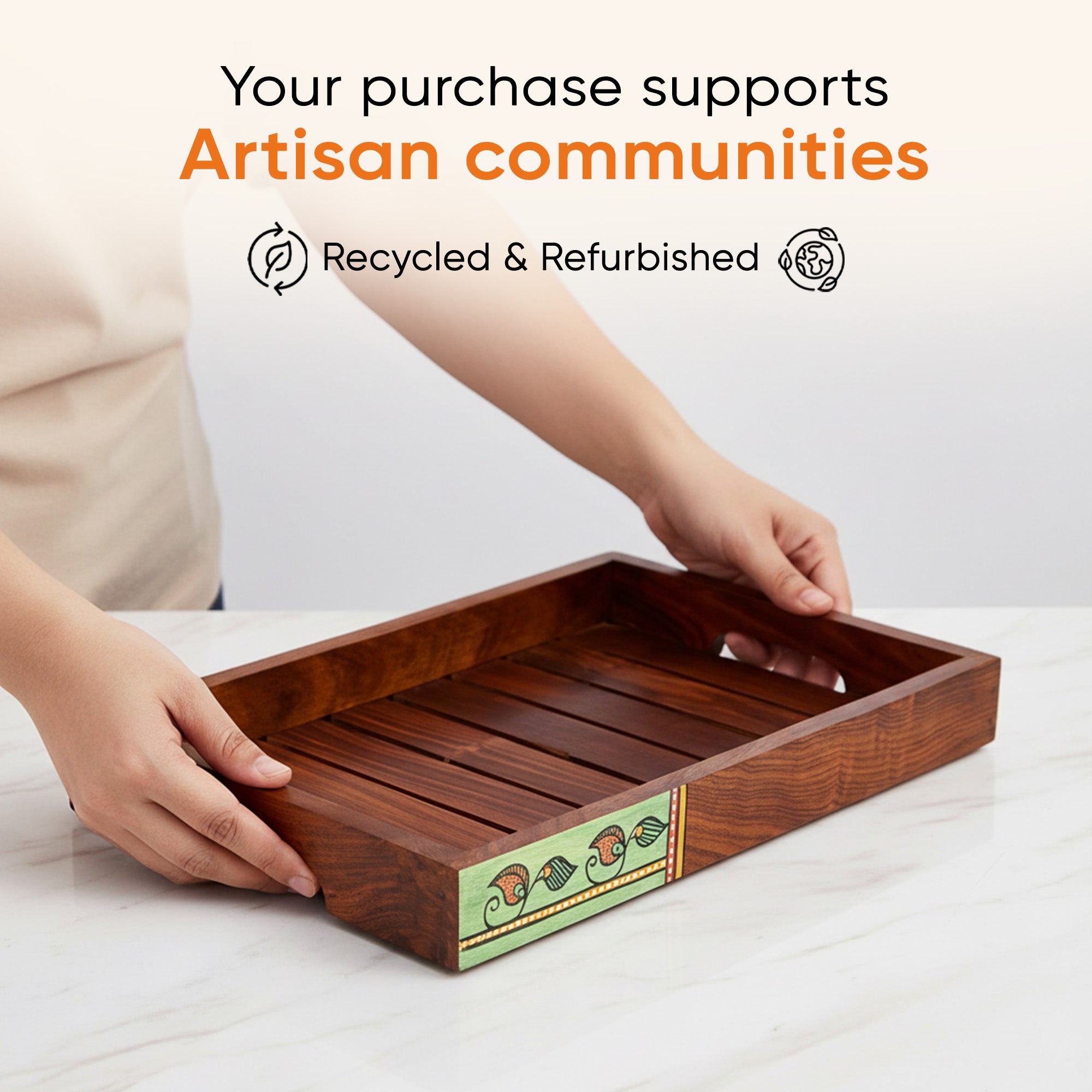 Trays with Madhubani Art Handcrafted in RoseWood (set of 2) (14x10/12x8.4")