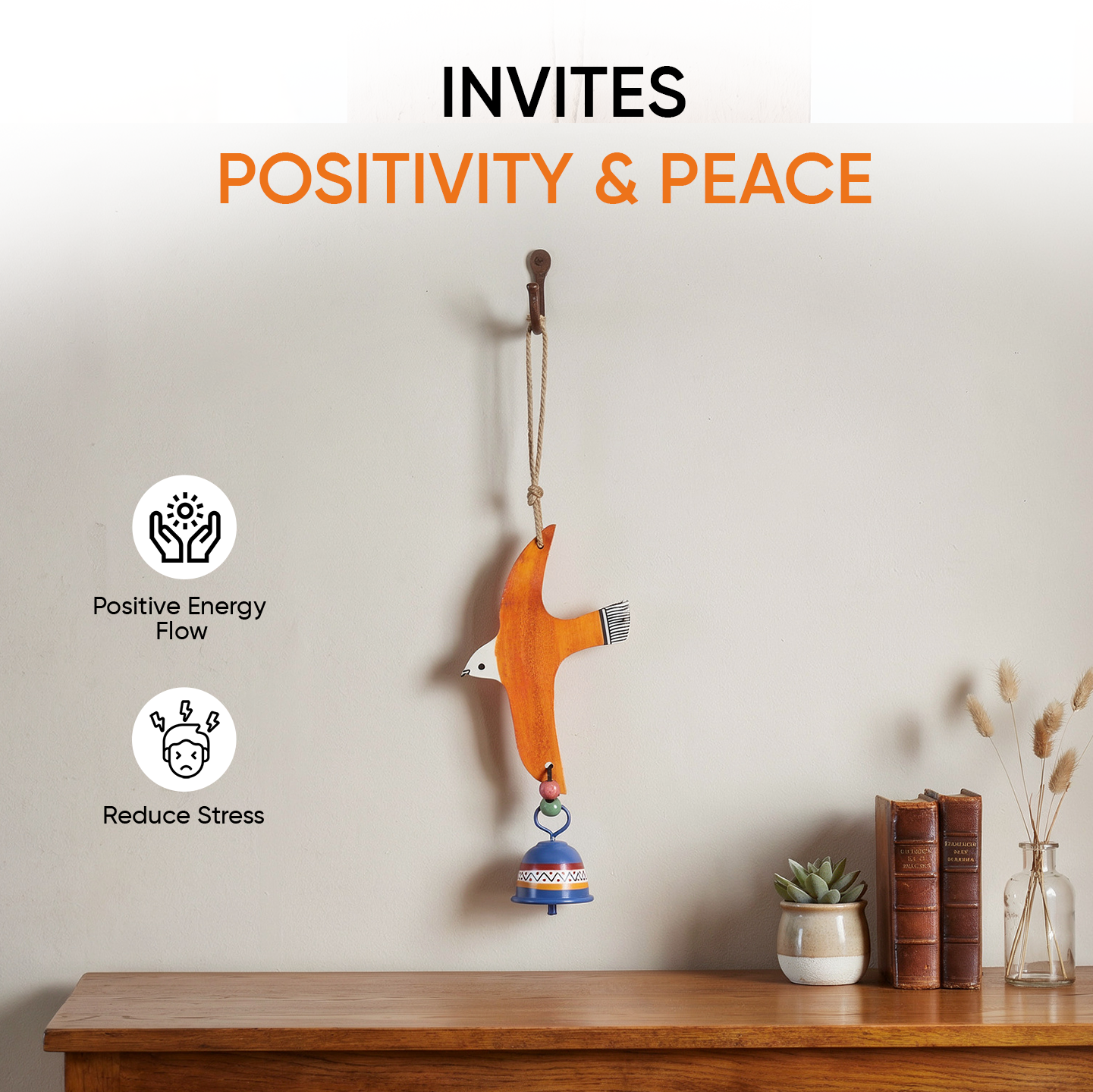 Orange Fly Bird Wind Chimes with Metal Bell for Home Decoration