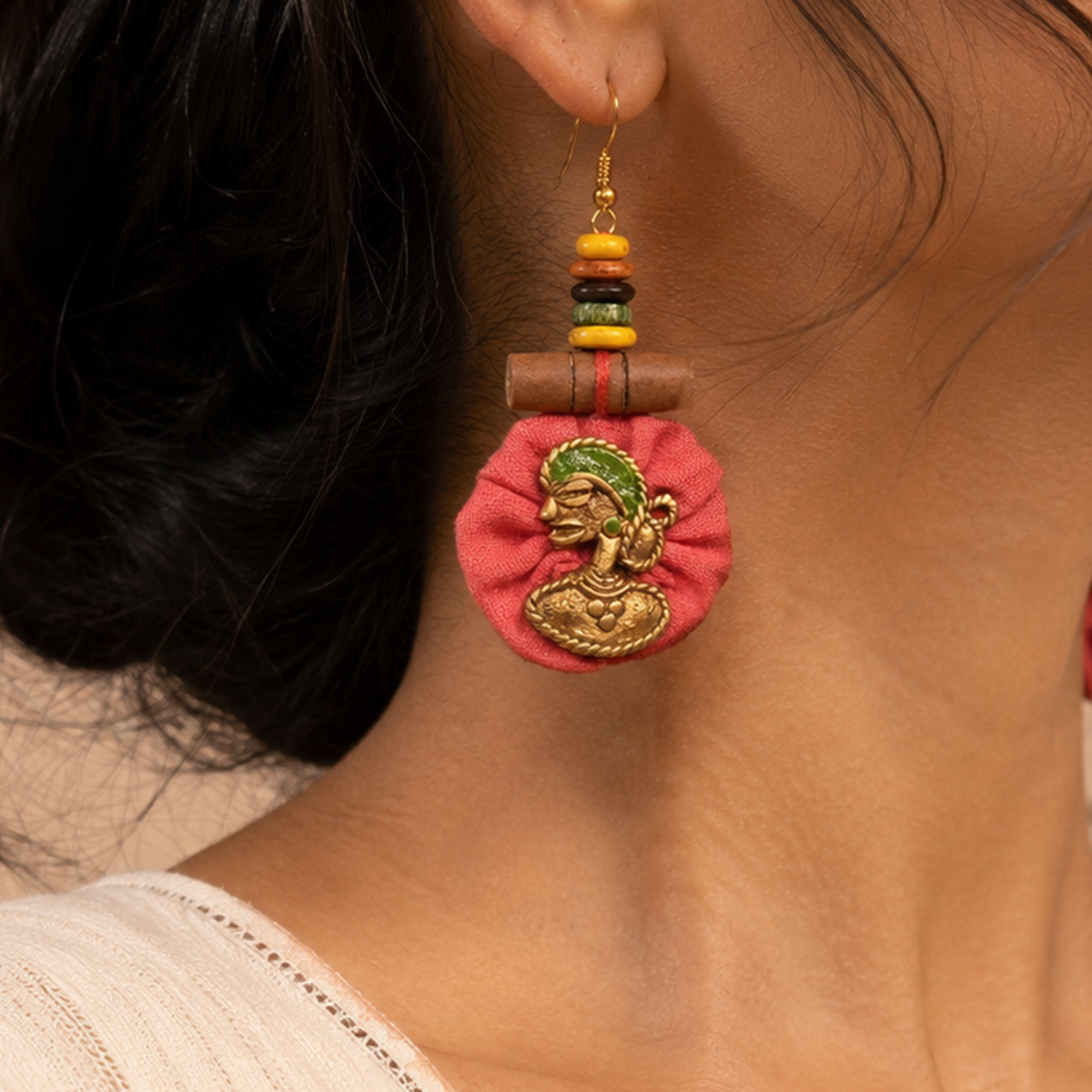 The Royal Empress Handcrafted Tribal Dhokra Round Earrings in Fuscia