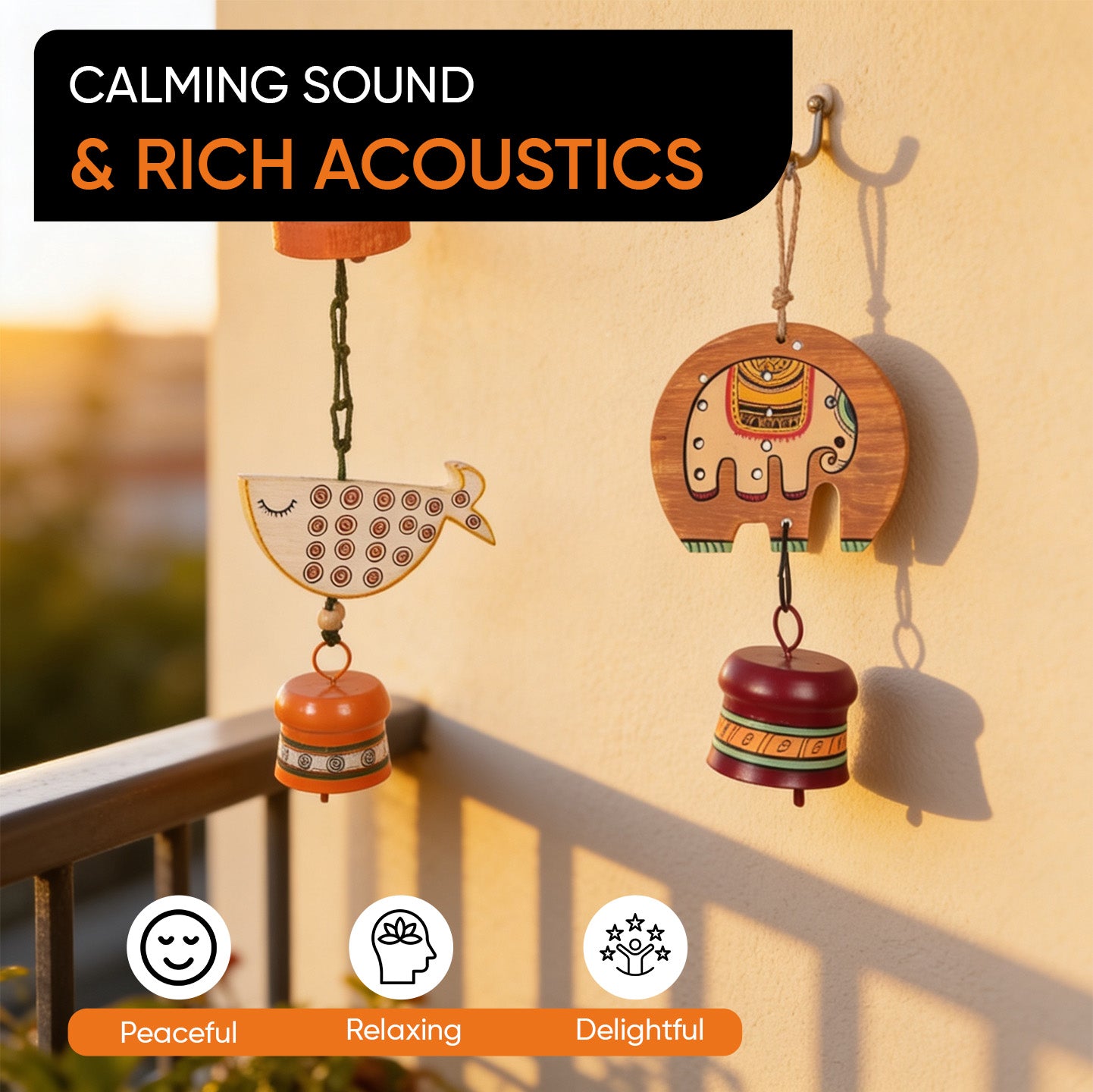 Fino Duo Handcrafted Wooden Hanging Bell