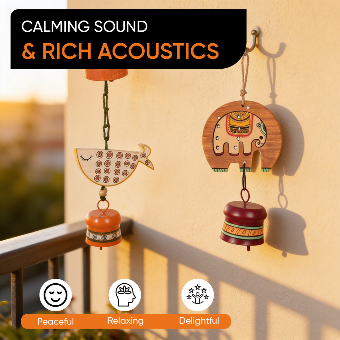 Fino Duo Handcrafted Wooden Hanging Bell