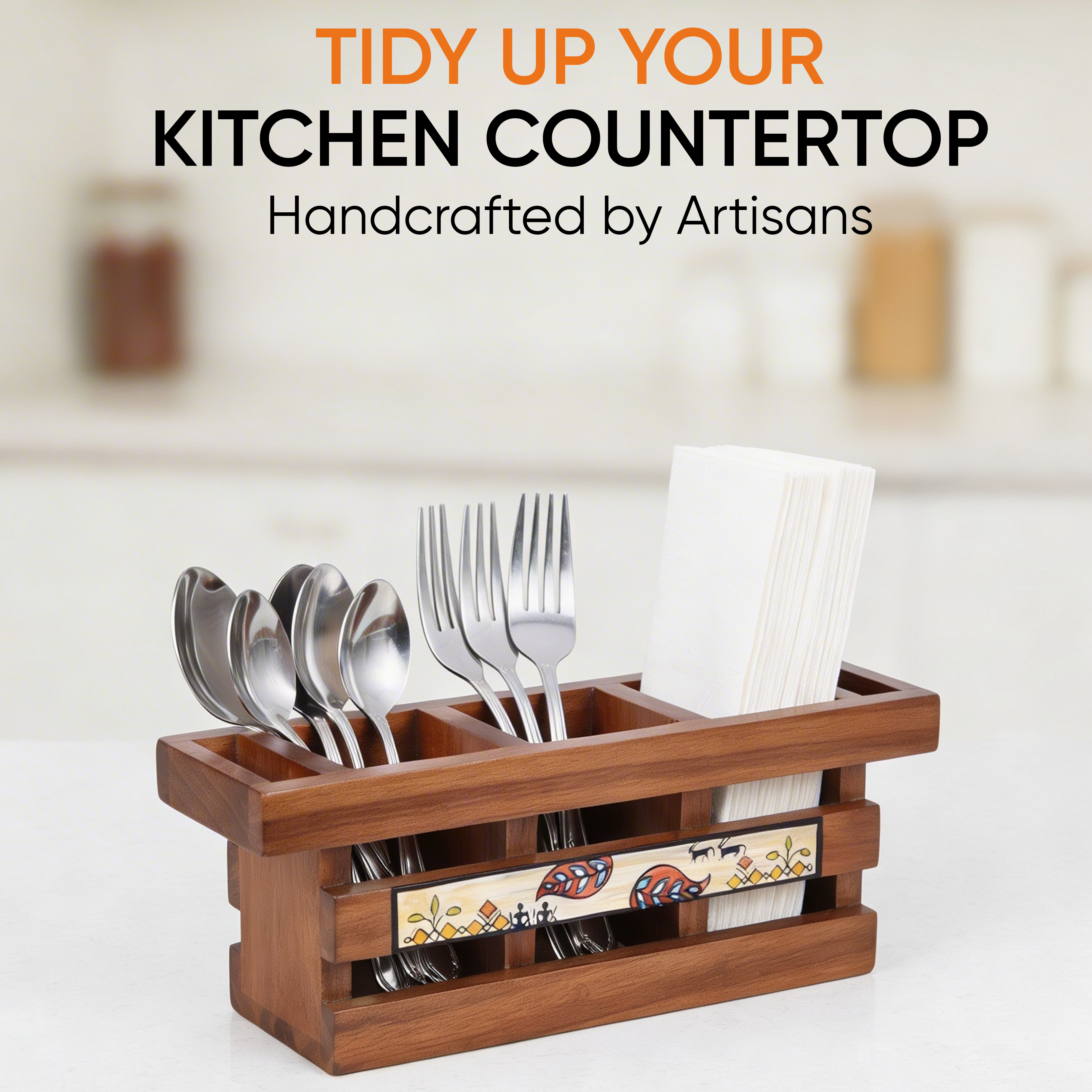 Handcrafted Flora Cutlery Storage Box  (12.5x3.5x4.5)