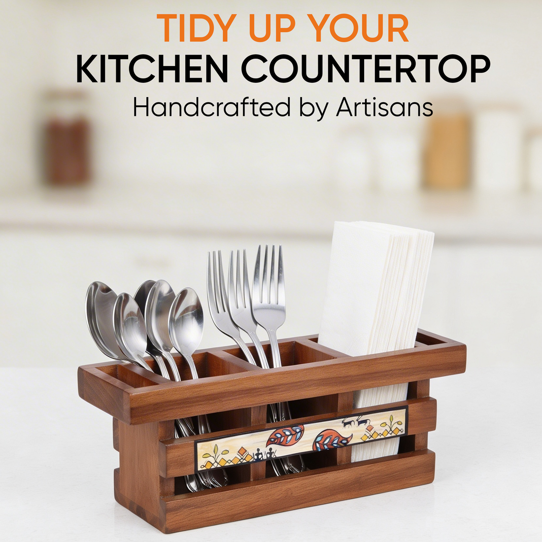 Handcrafted Flora Cutlery Storage Box  (12.5x3.5x4.5)