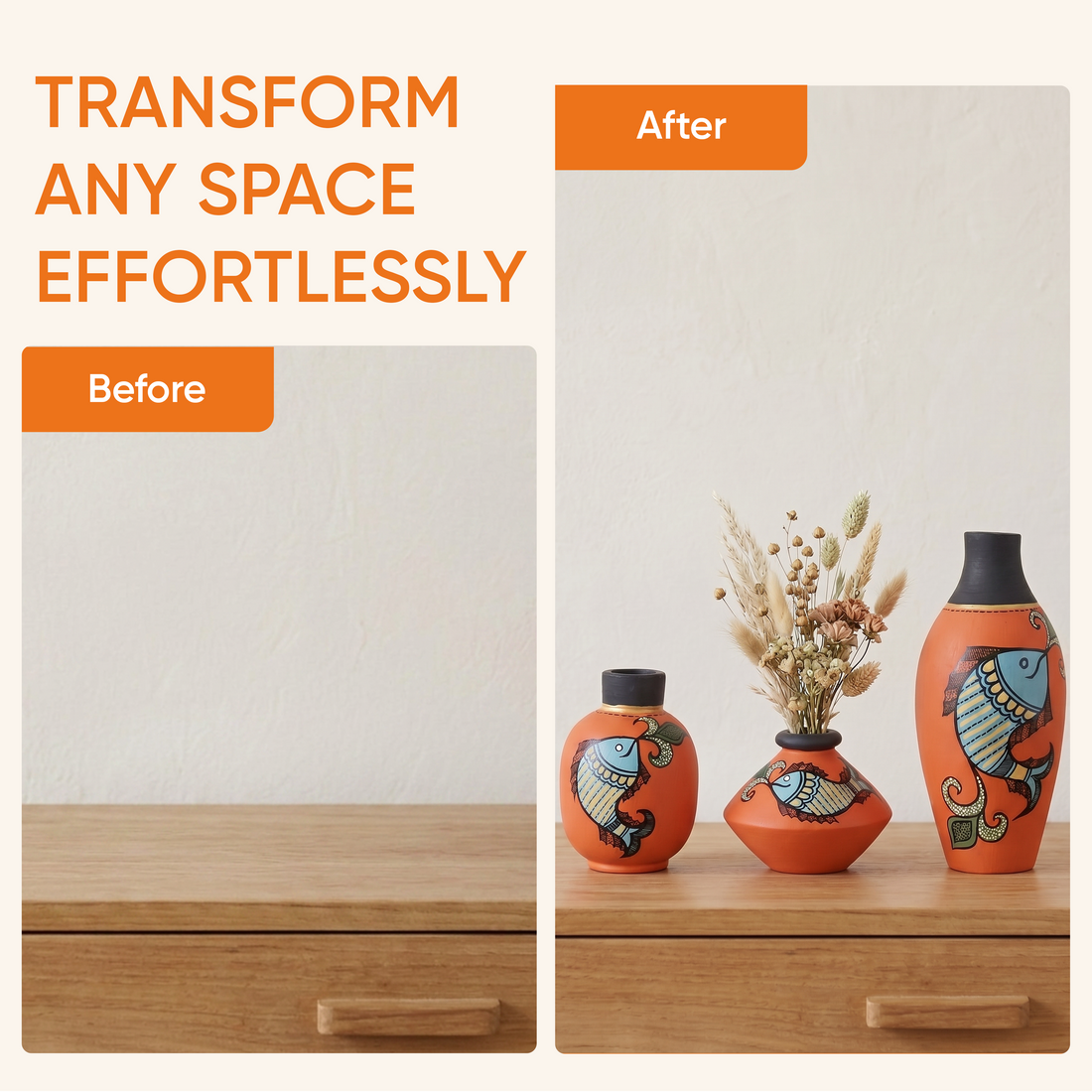 Happy Fishes Vases (So3) in Orange (2.5x5/2x3/2.5x2.5)