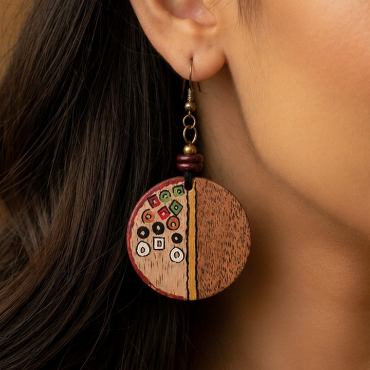 Whimsical Charm: Handcrafted Wooden Earrings with Polka Dot Design