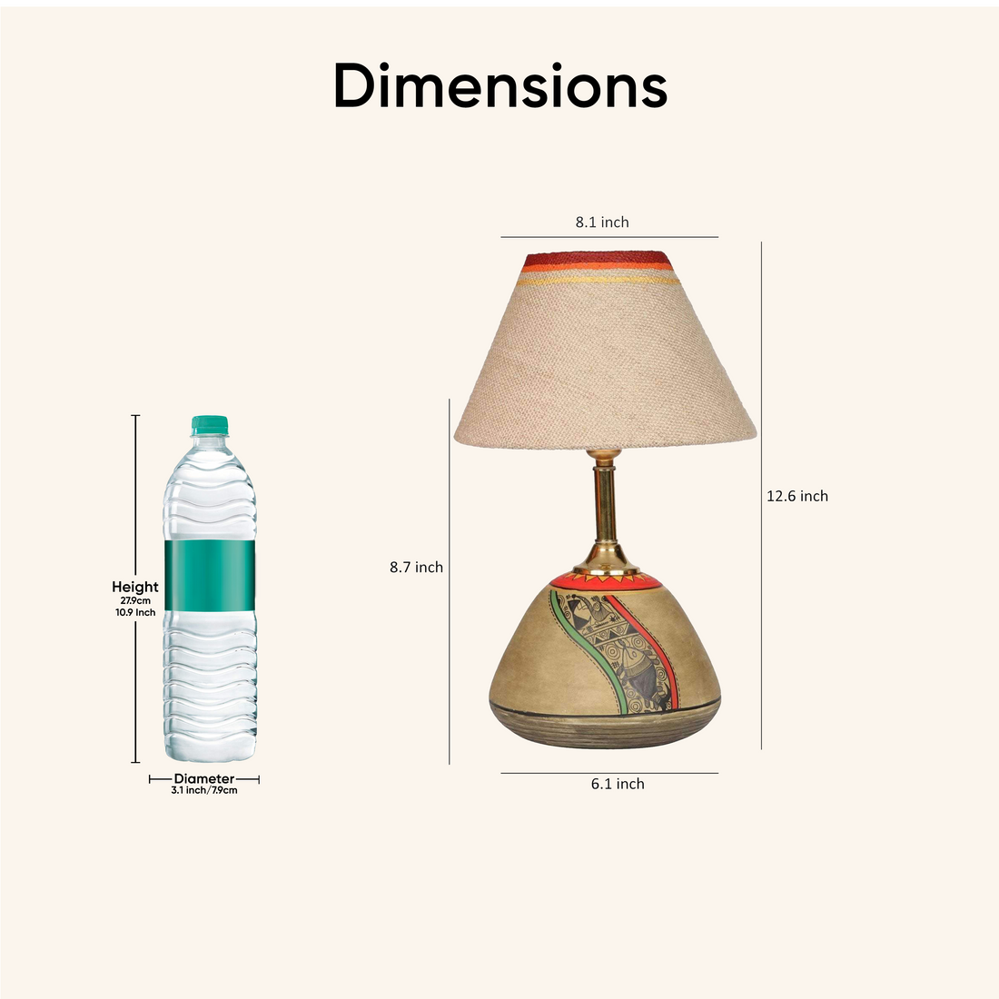 Table Lamp Beige Earthen Handcrafted with White Shade (12.6x6.1")