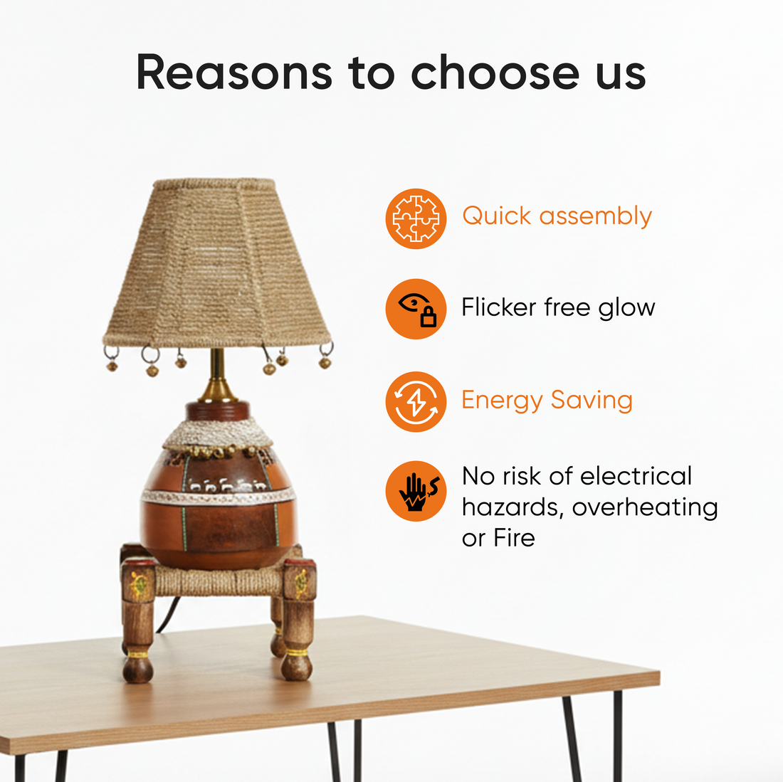 Hand Knitted Earthen Lamp with Jute Shade on Rosewood Manji (7x7x18")