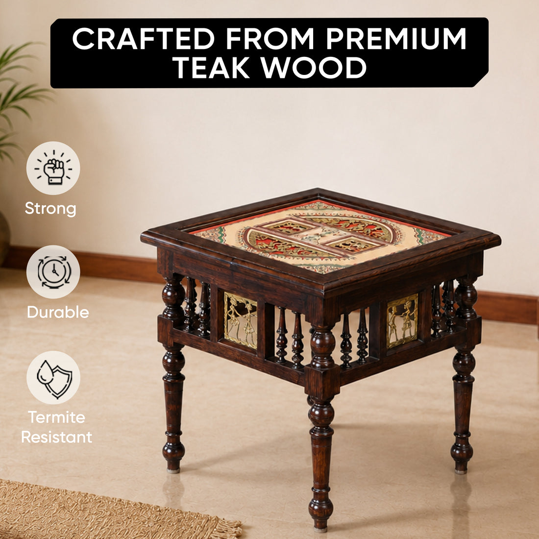 Soho Bedside Table in Teakwood with Walnut Finish (18x18x18)