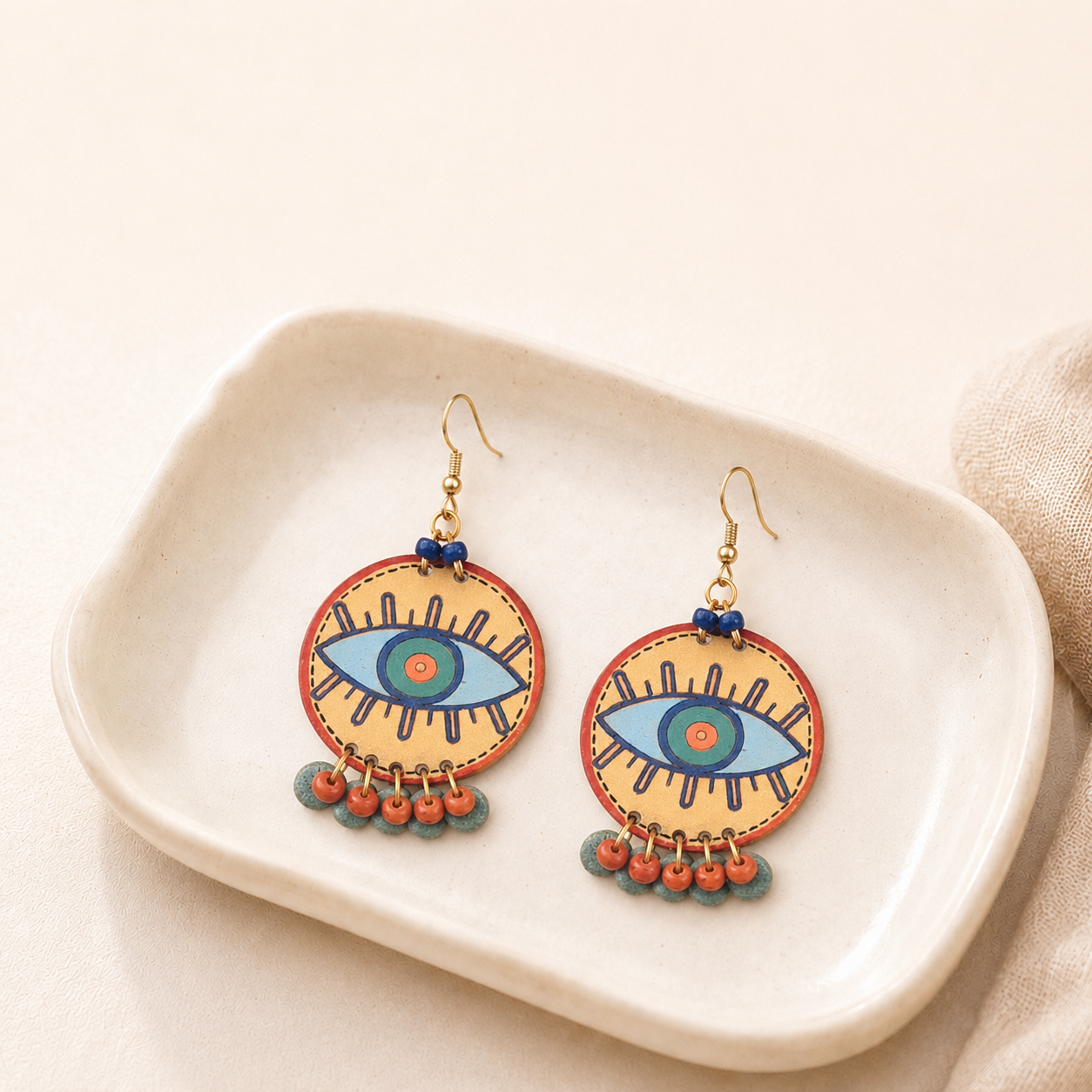 Evil Eye-II' Handcrafted Tribal Wooden Earrings