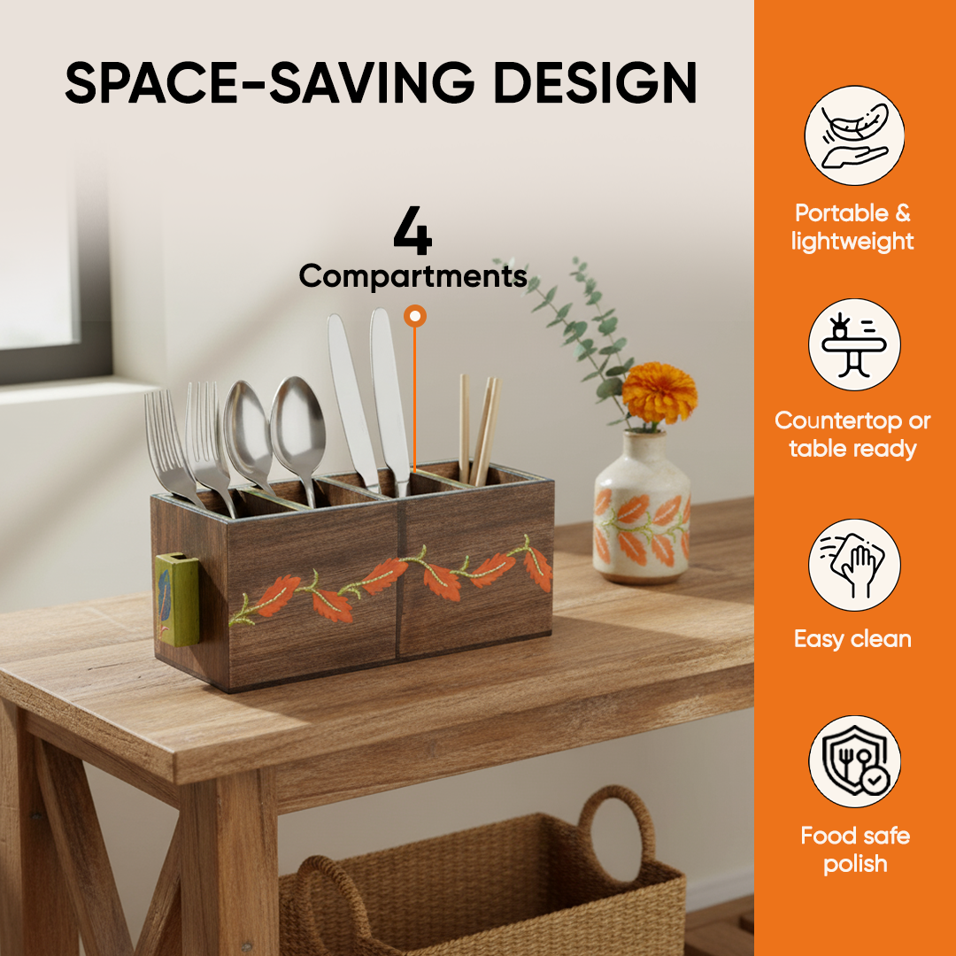 Autumn Leaf Cutlery Stand Handcrafted in Wood