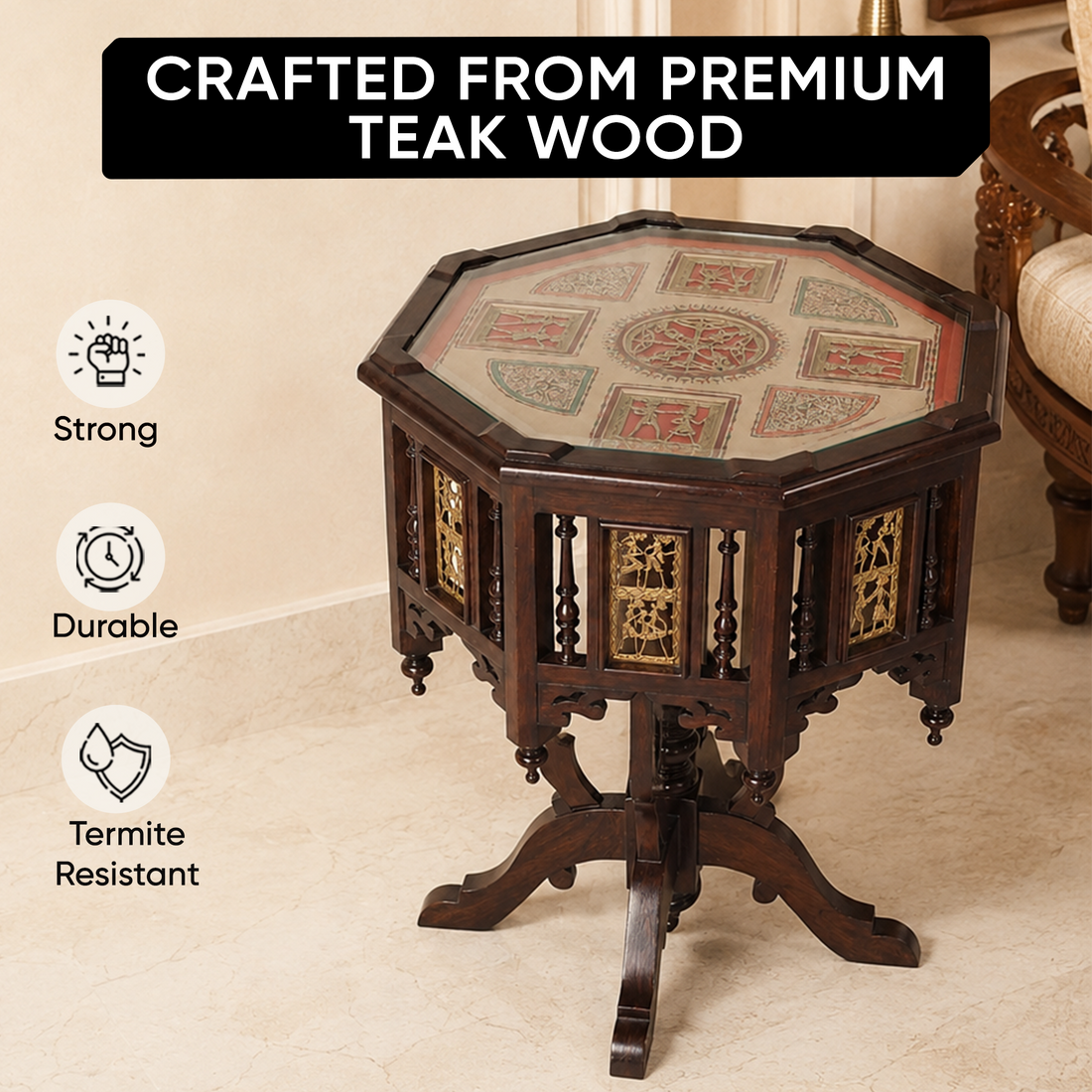 Kara Pillar Table in Teakwood with Walnut Finish (24x24x30)