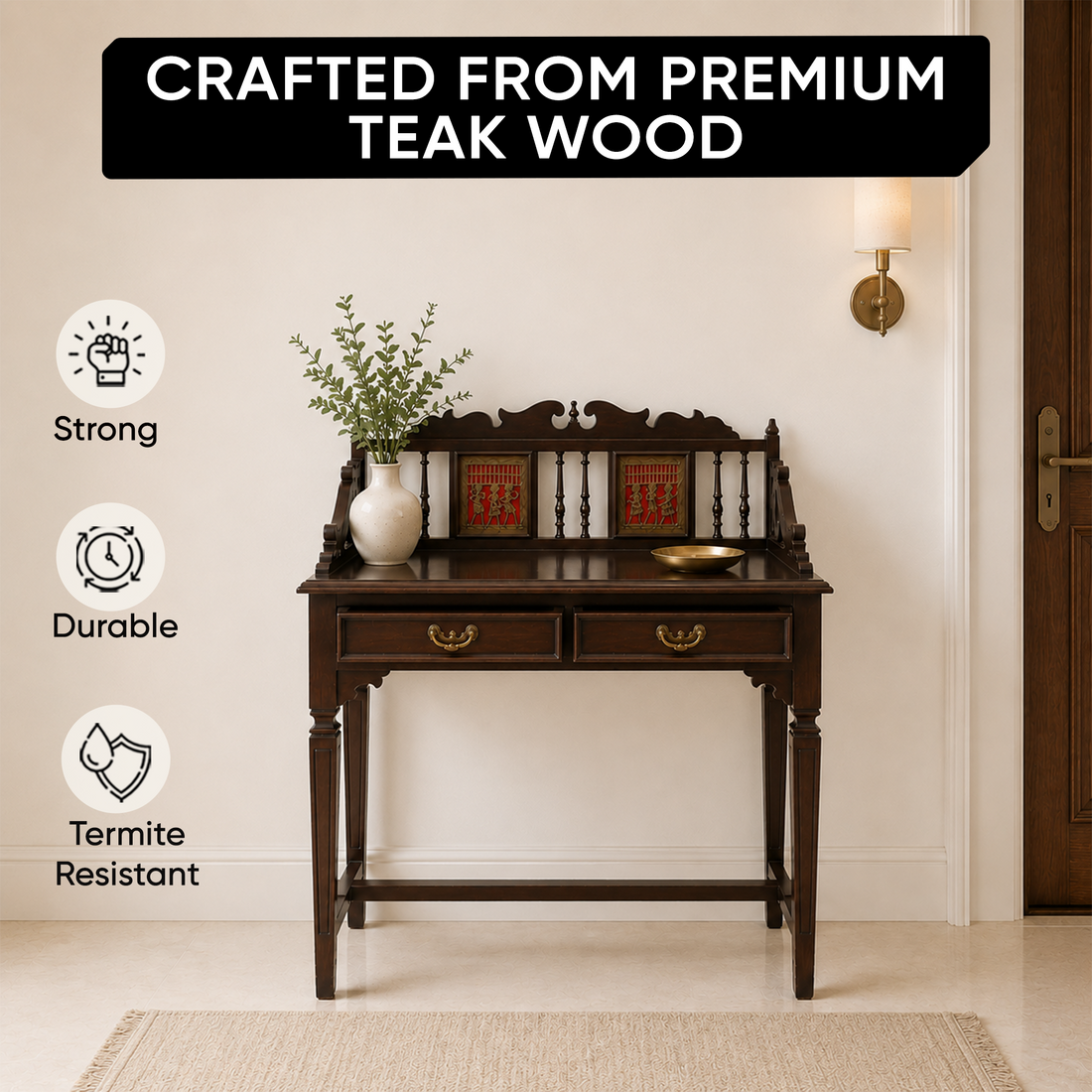 Ojasa Study Table in Teakwood with Walnut Finish (36x18x40)
