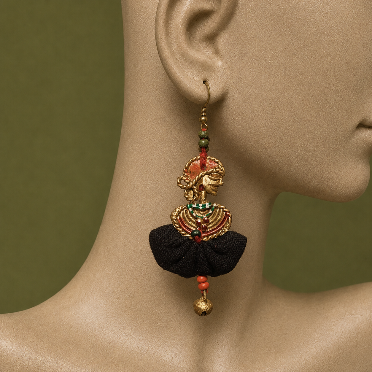 The Dancing Empress Handcrafted Tribal Dhokra Earrings in Jet Black