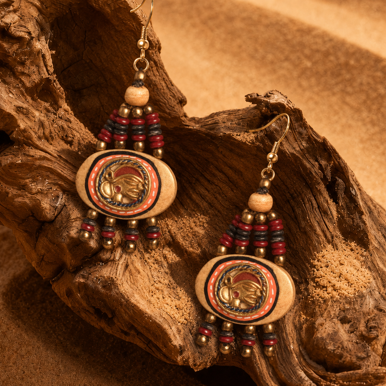 The Empress Handcrafted Tribal Dhokra Earrings ini Maroon