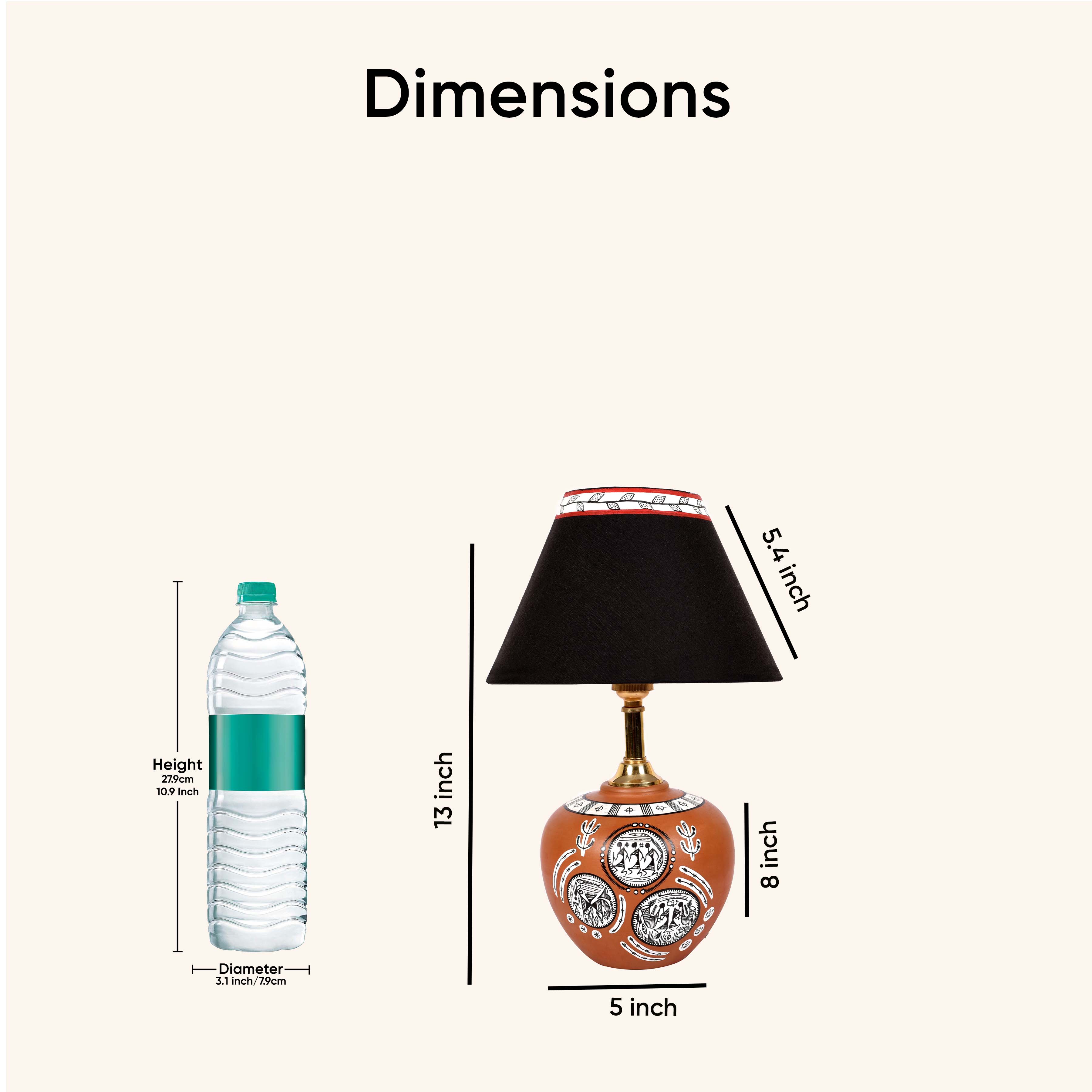 Table Lamp Terracotta Earthen Handcrafted with Black Shade (8.5x5")