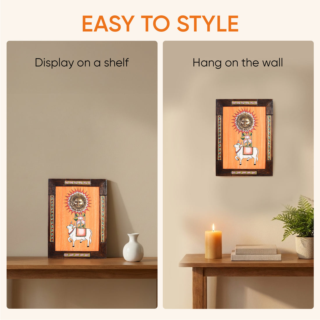 Nandi Wall Accent with beautiful painting of Nandi and Shiva in Brass in Backdrop