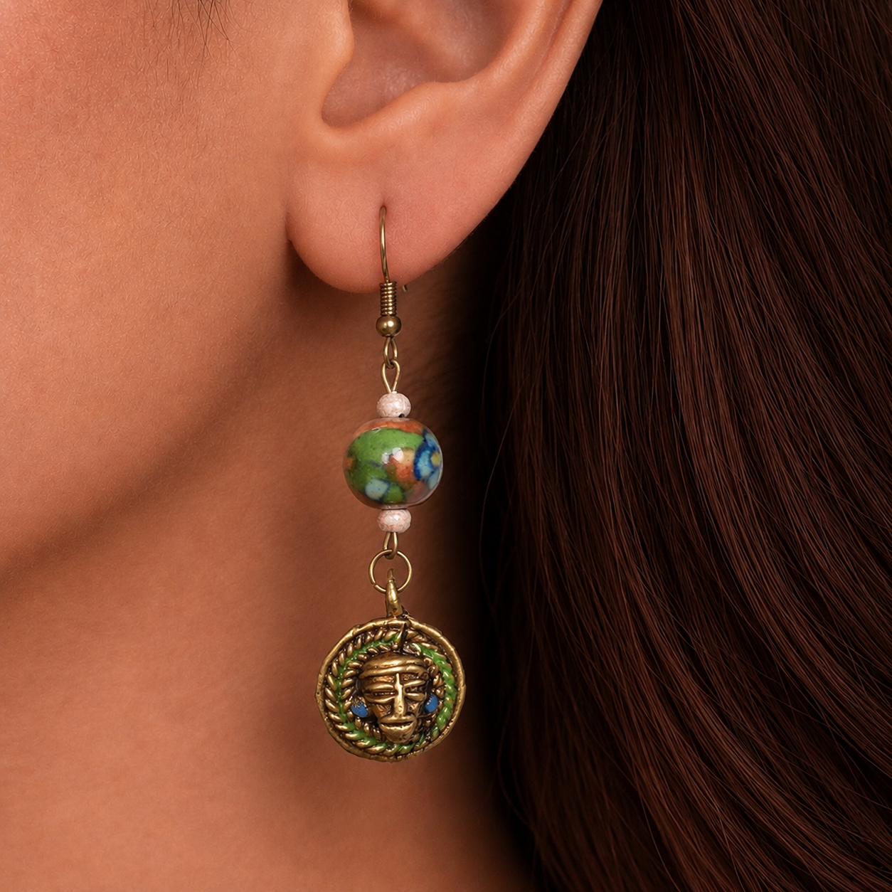 Bohemian Brass Strokes Ethnic Earrings