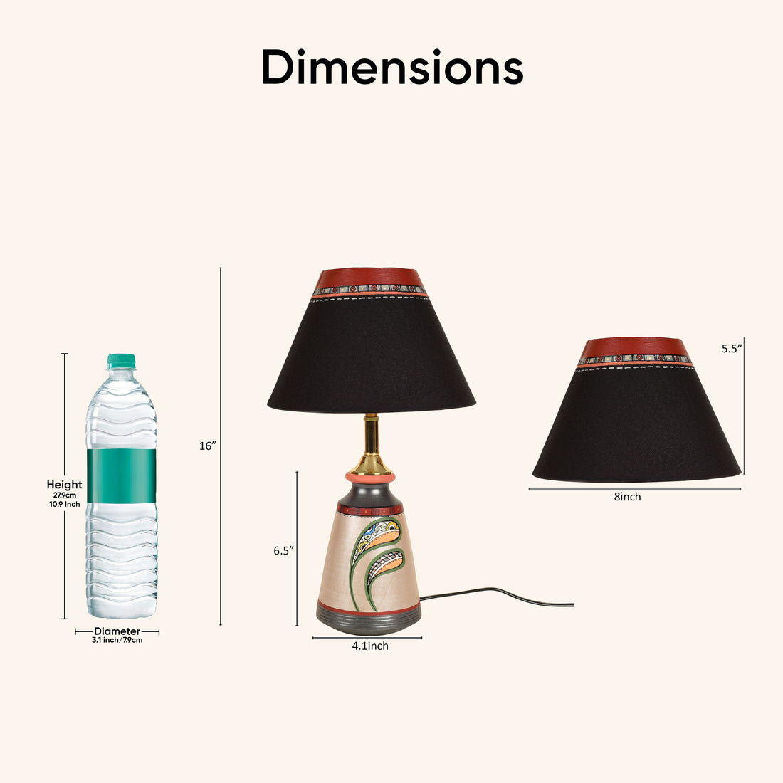 Pearly Leaf Earthen Lamp with Black Shade (16x4.1")