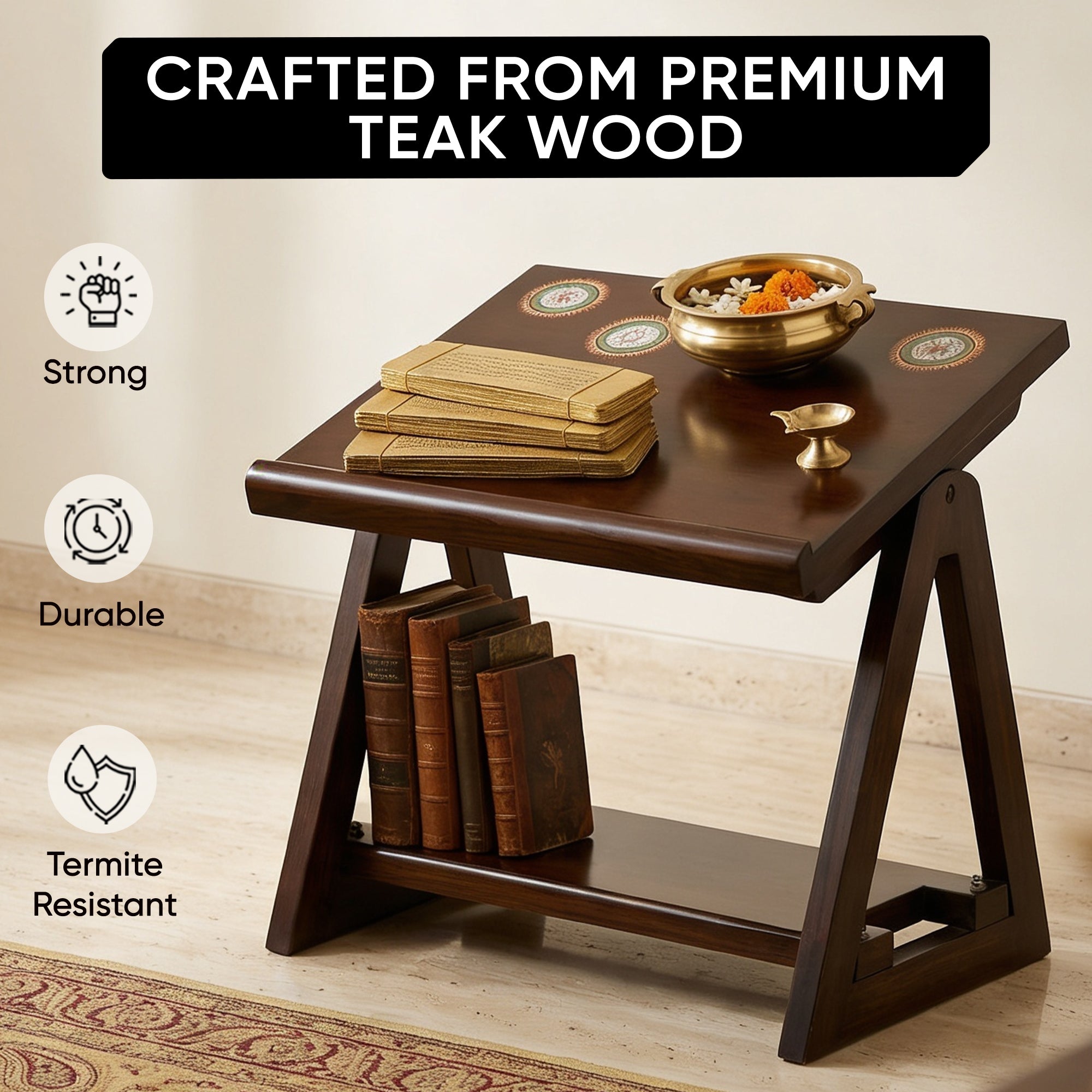 Marigold End Table for Laptop in Teakwood with Walnut Matte Finish (18x14x15)