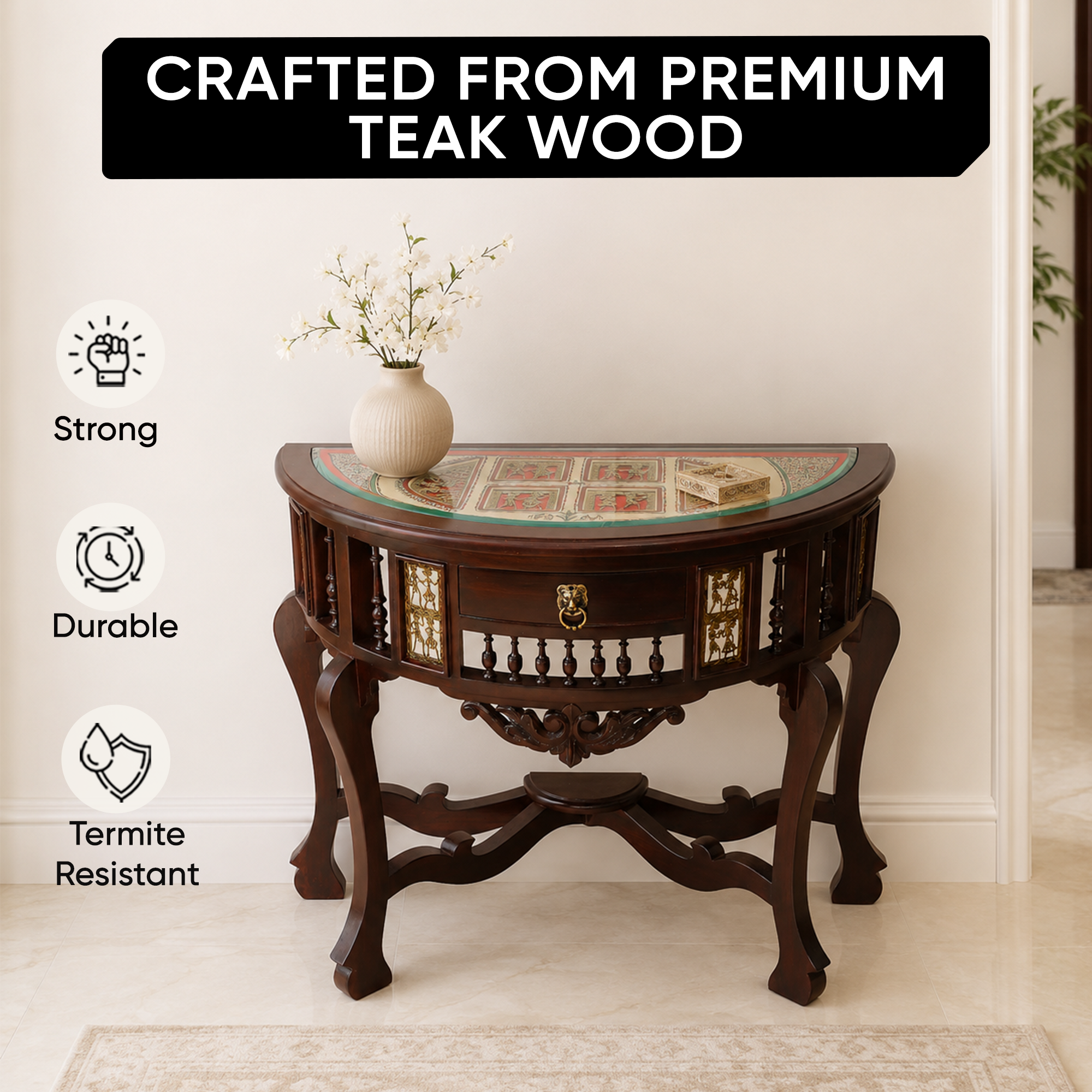Awadh Console Table in Teakwood with Walnut Finish (36x18x30)