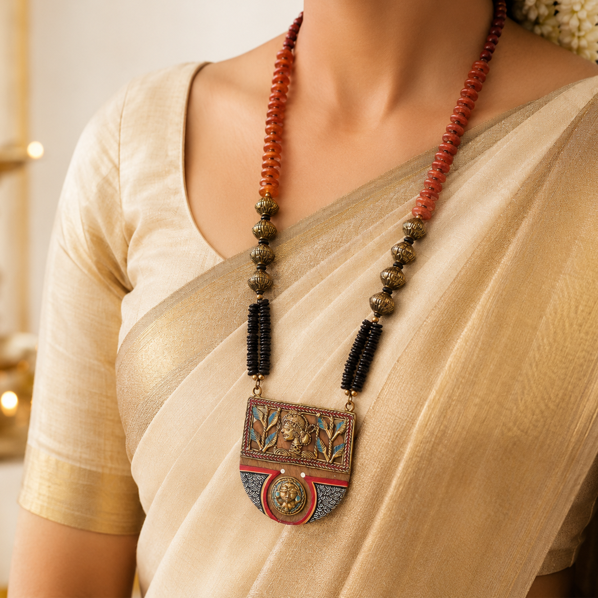 Queen of Hearts' Handcrafted Tribal Dhokra Necklace