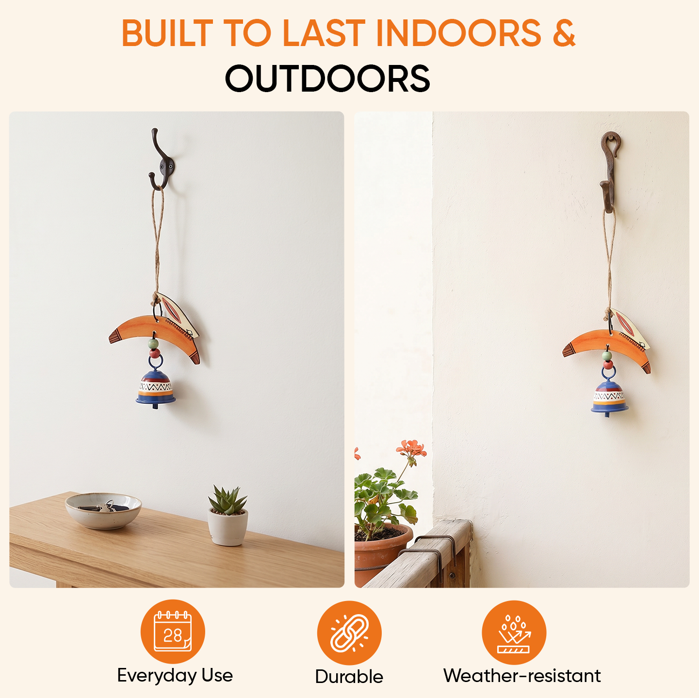 Rabbit Wind Chimes with Metal Bell for Outdoor Hanging and Home Decoration