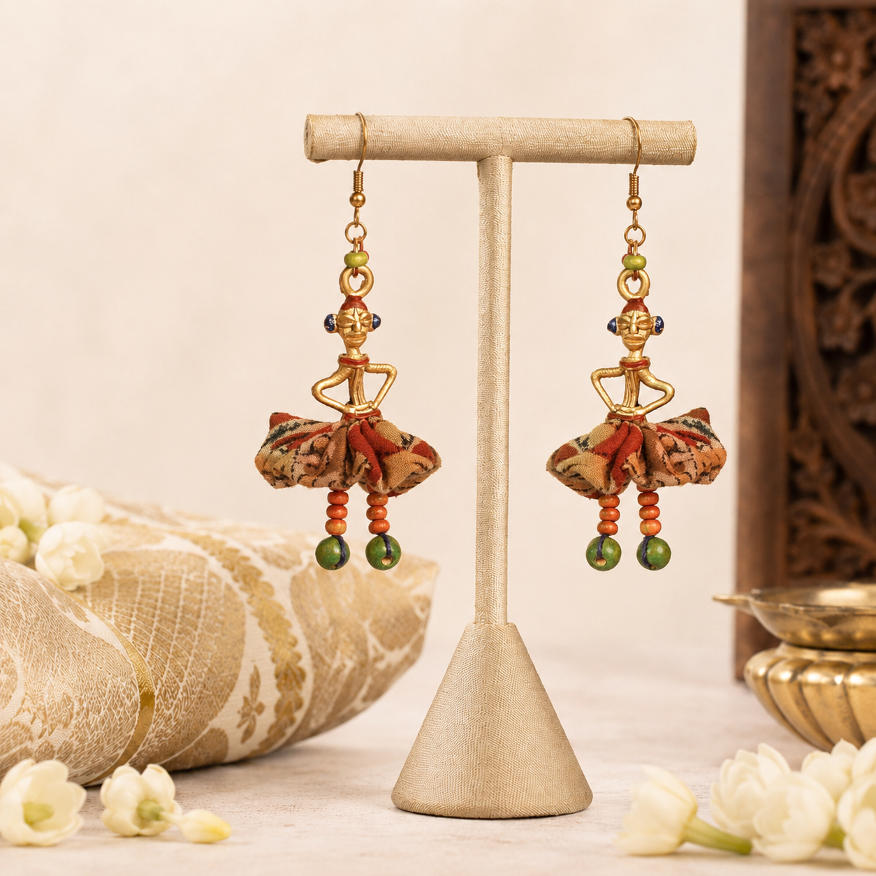 The Dancing Empress Handcrafted Tribal Dhokra Earrings in Floral Design