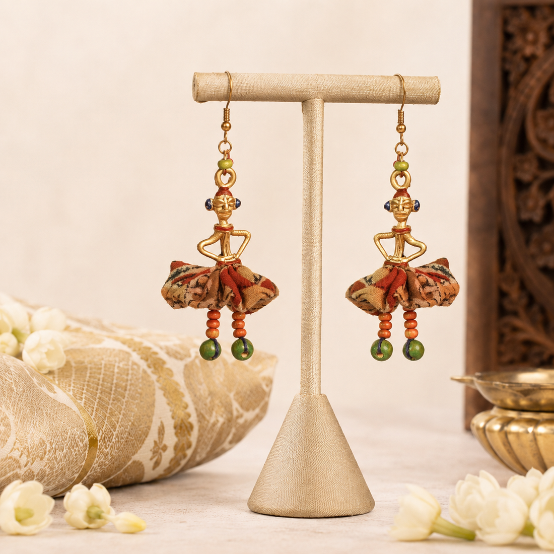 The Dancing Empress Handcrafted Tribal Dhokra Earrings in Floral Design
