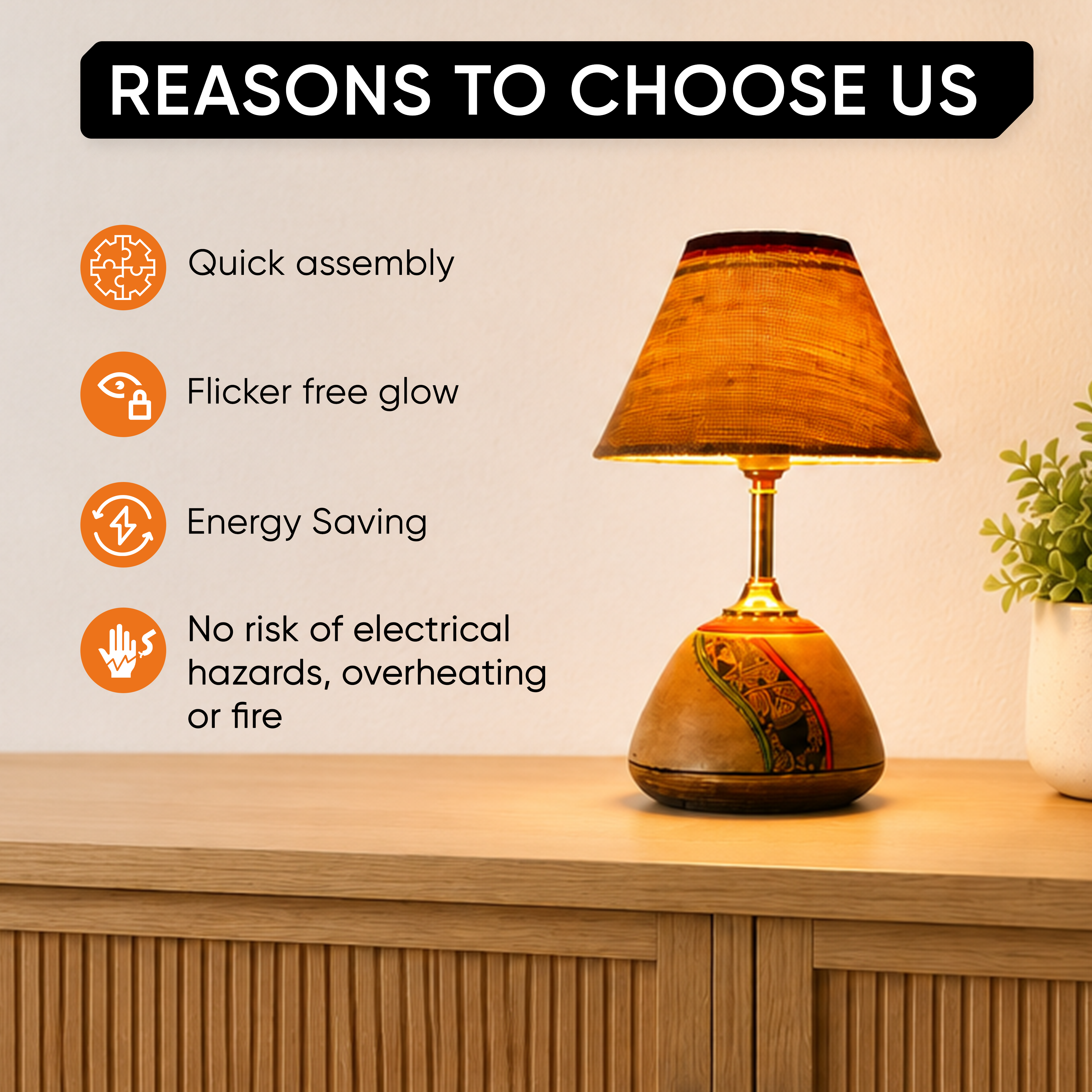 Table Lamp Beige Earthen Handcrafted with White Shade (12.6x6.1")