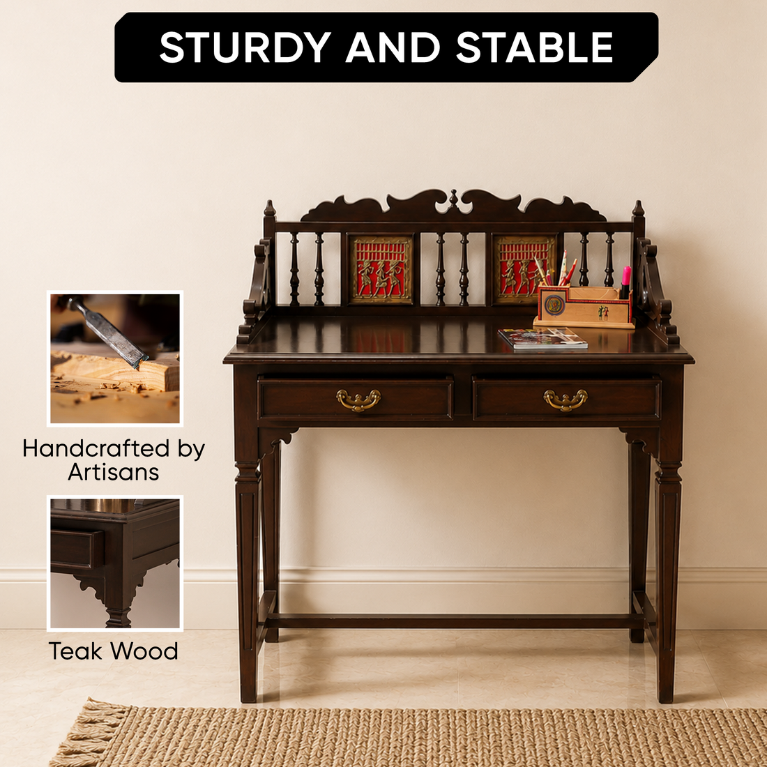 Ojasa Study Table in Teakwood with Walnut Finish (36x18x40)